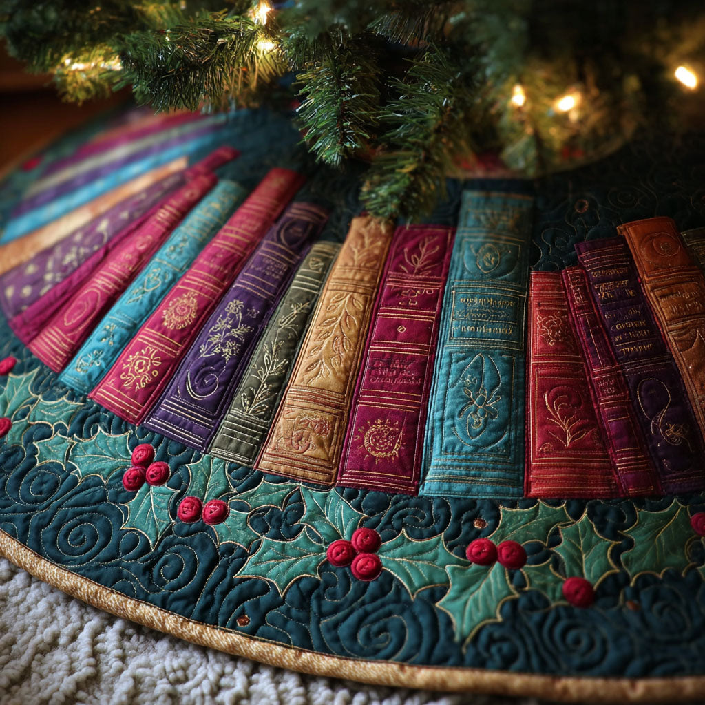 Whispered Chapters Christmas Quilted Tree Skirt Trendy Quilted Tree Skirt for Stylish Christmas Setup