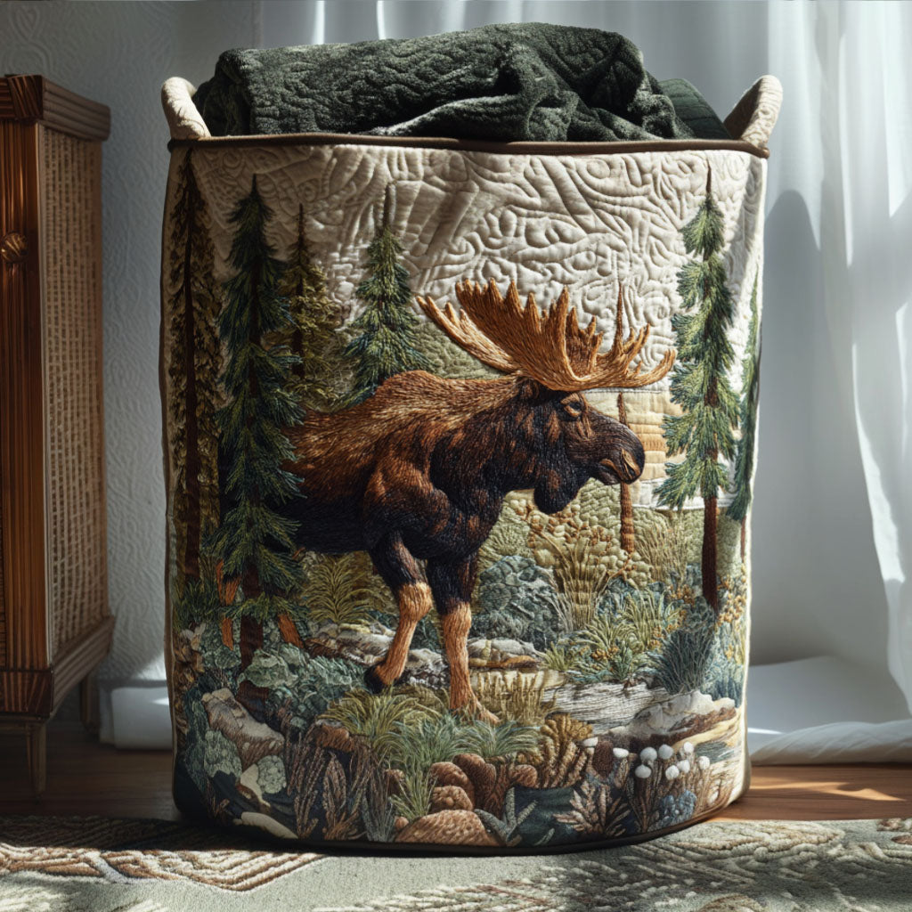 Whispering Antlers Quilted Laundry Basket Stylish Laundry Basket with Quilted Texture and Handles