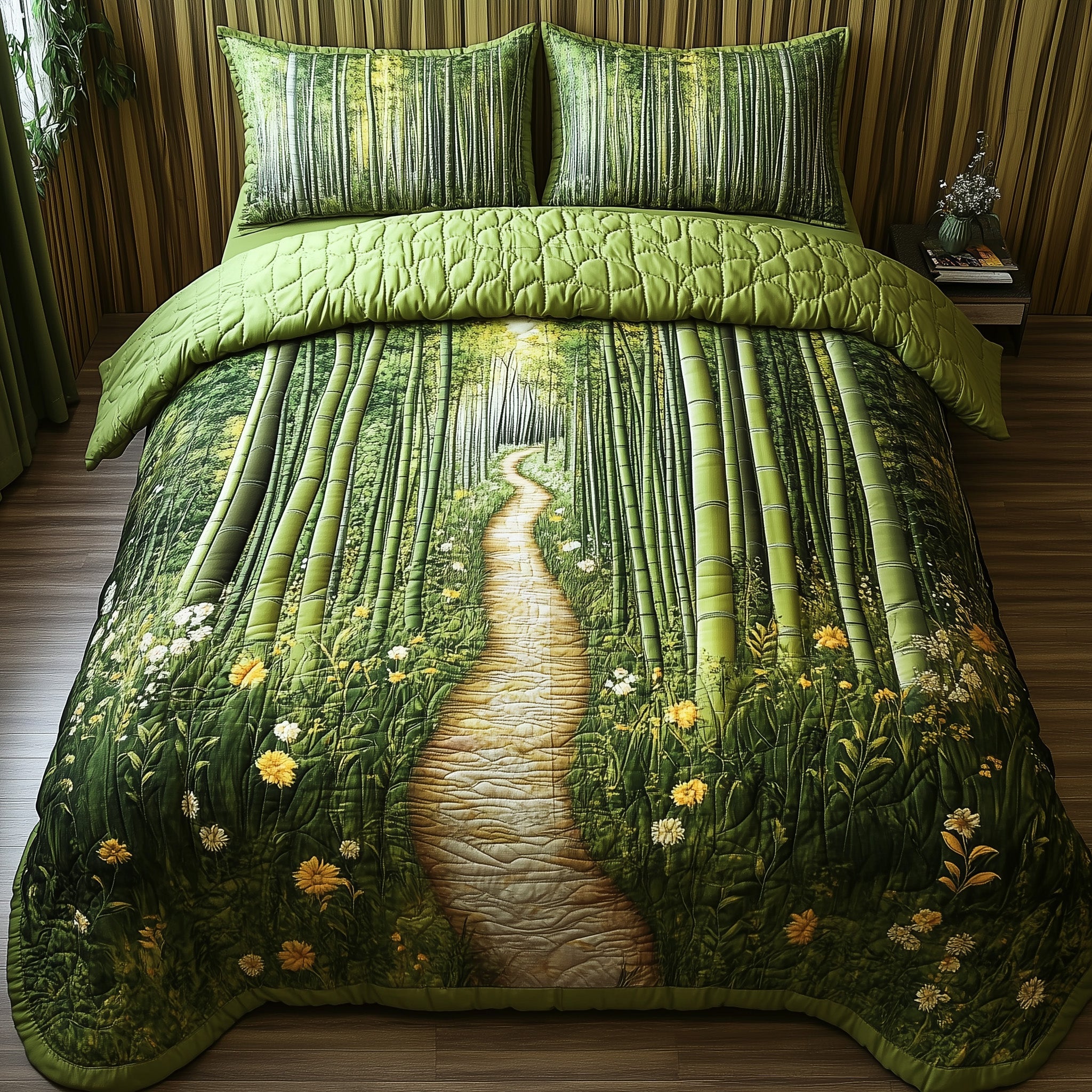 Whispering Bamboo Trail Quilted Bedding Set Duvet Cover Merchandise Cute Fall Gifts