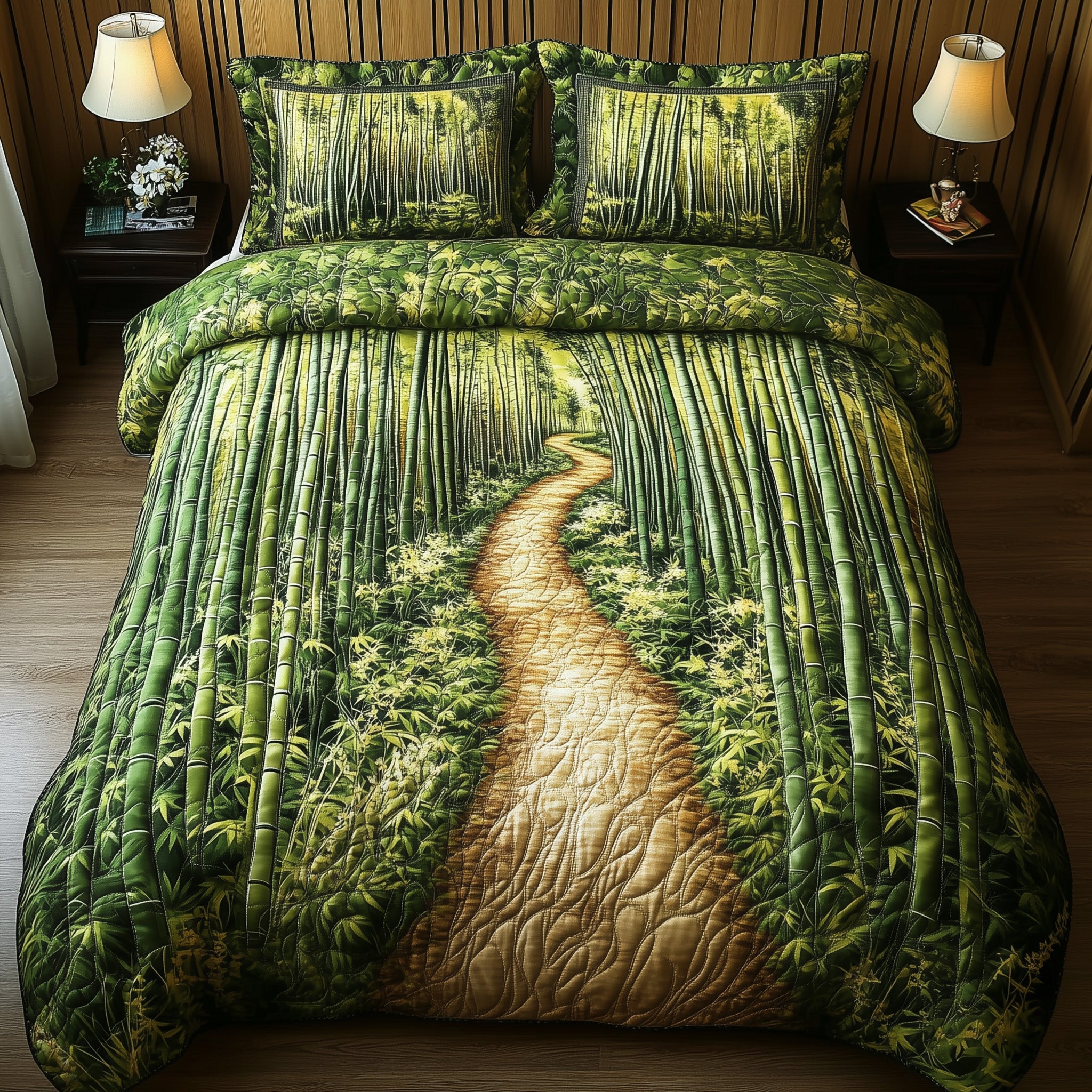 Whispering Bamboo Trail Quilted Bedding Set Duvet Cover Merchandise Small Fall Gift Ideas