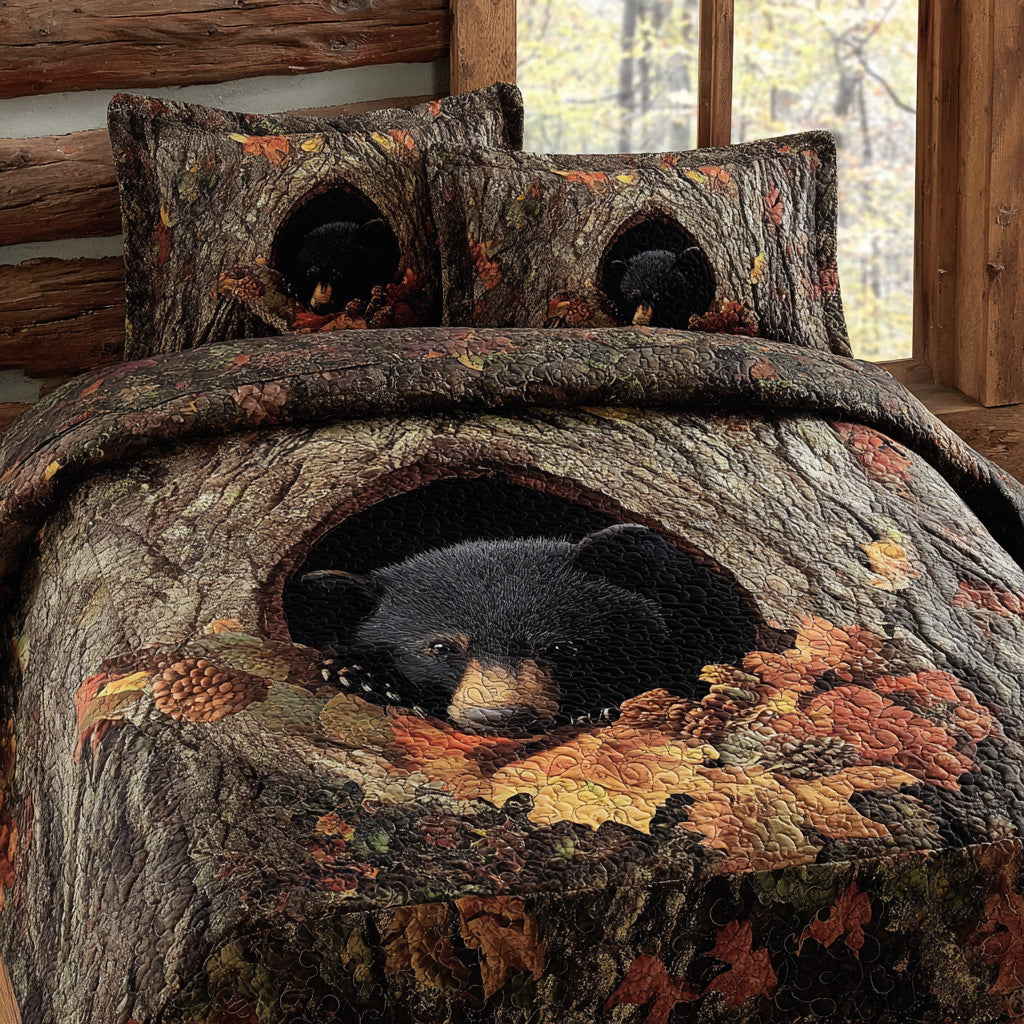 Whispering Black Bear Quilted Bedding Set Best Christmas Duvet Cover Set Gift For Wildlife Lovers