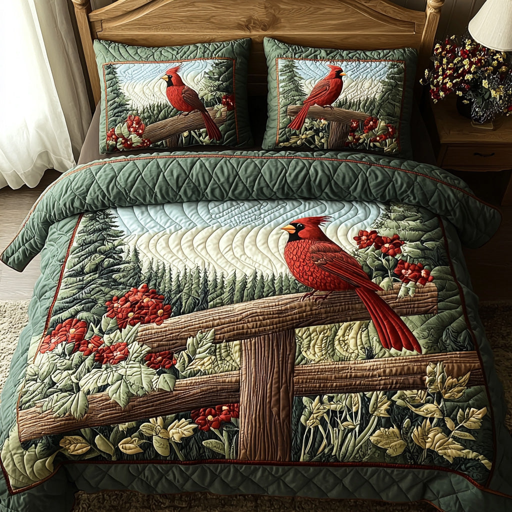 Whispering Cardinal Quilted Bedding Set Best Comforter Sets Cardinal Gifts For Christmas