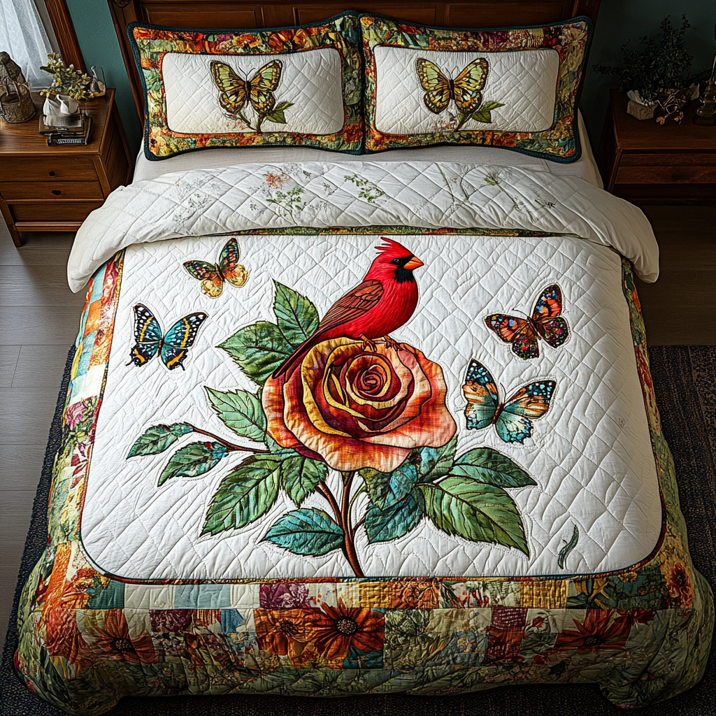 Whispering Cardinal Quilted Bedding Set Christmas Bedding Ideas Cardinal Gifts For Christmas