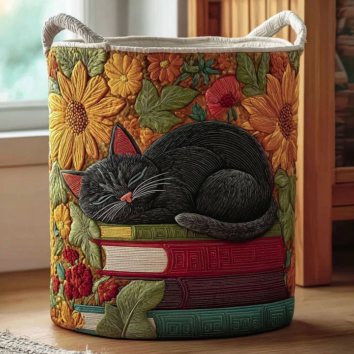 Whispering Cat Quilted Laundry Basket Cozy Feline Home Storage Organizer Best Gift For Cat Lovers