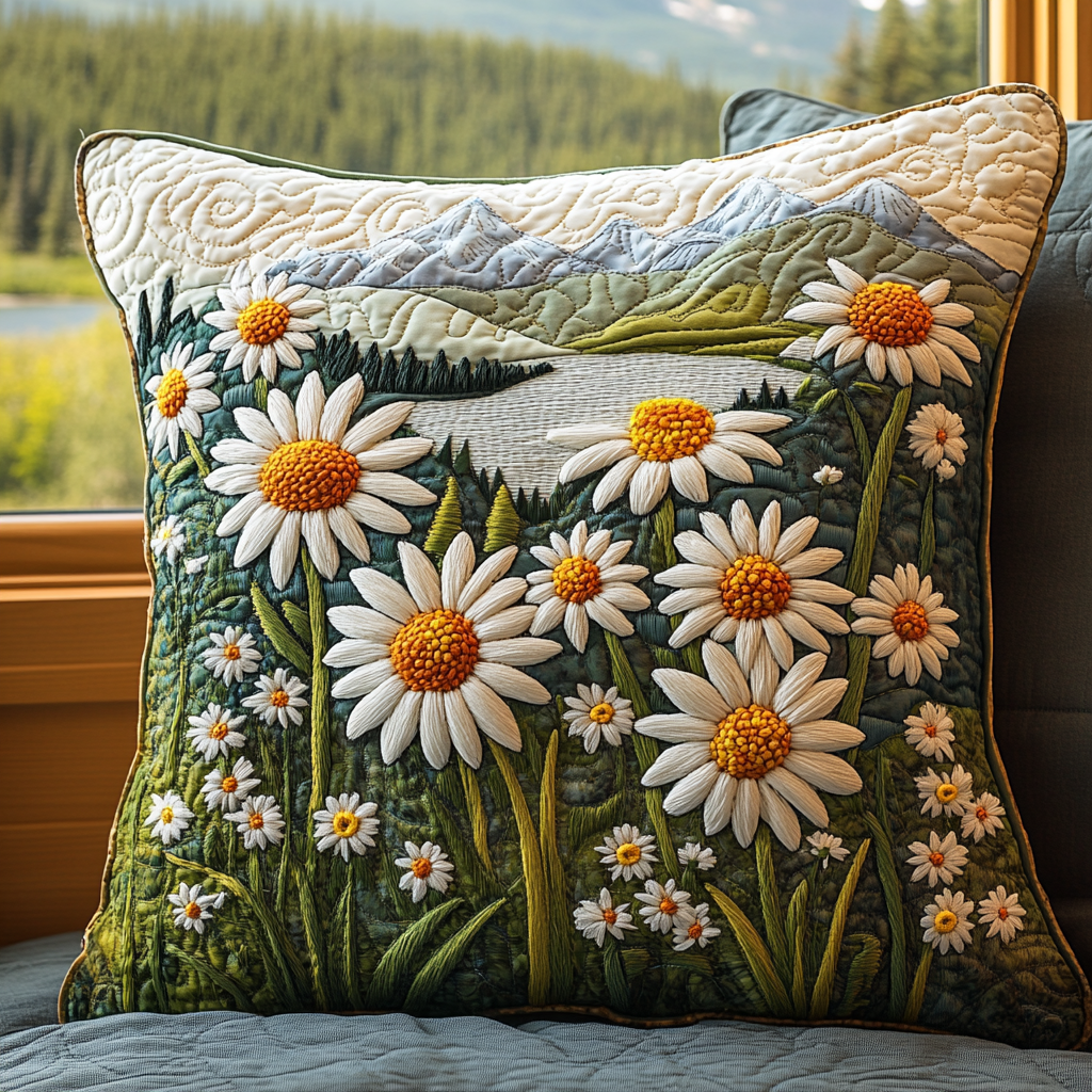 Whispering Daisies Quilted Pillow Case Throw Pillow Cases Flower Daisy Themed Gifts