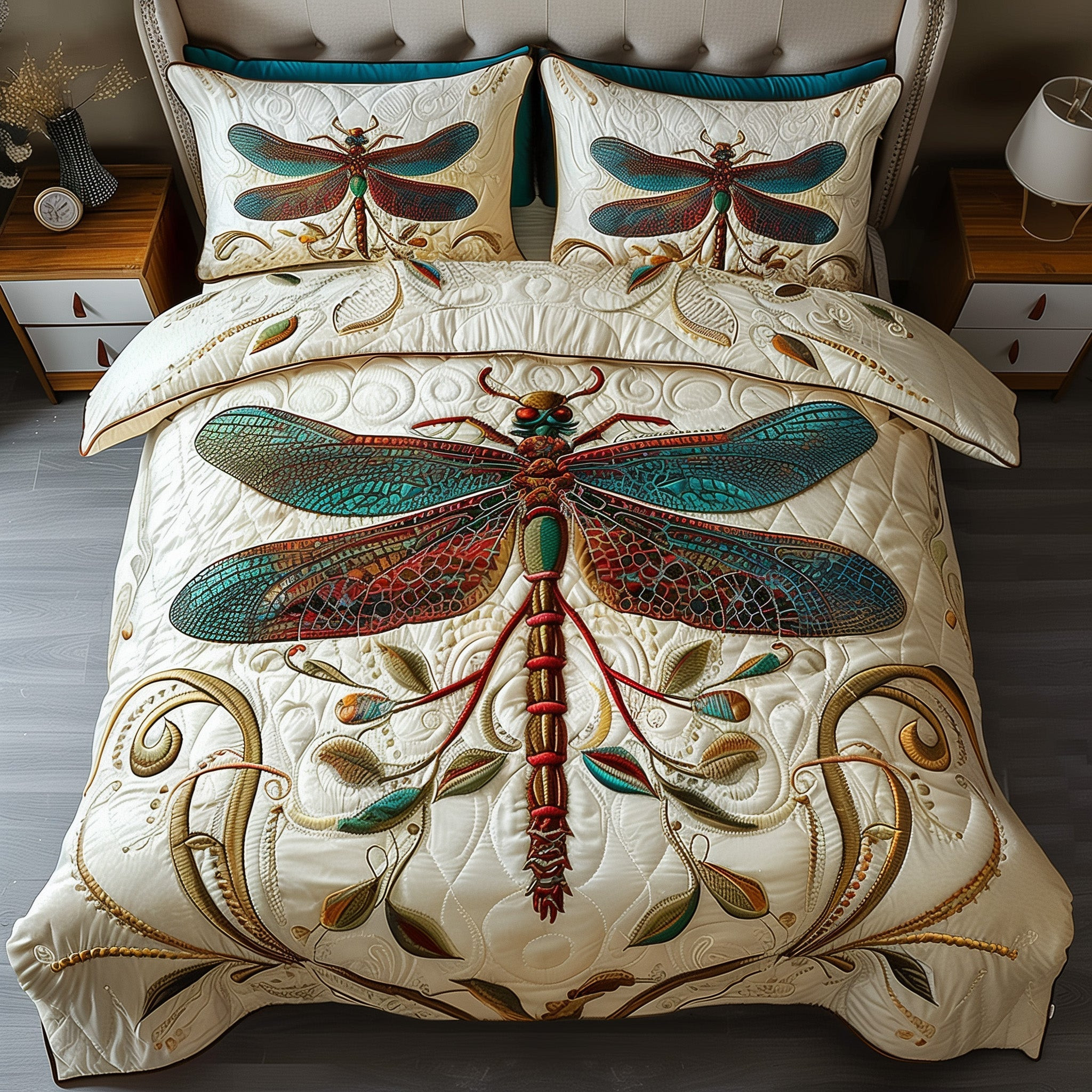 Whispering Dragonfly Duvet Quilted Bedding Set Dragonfly Art Best Bedding Gift Ideas