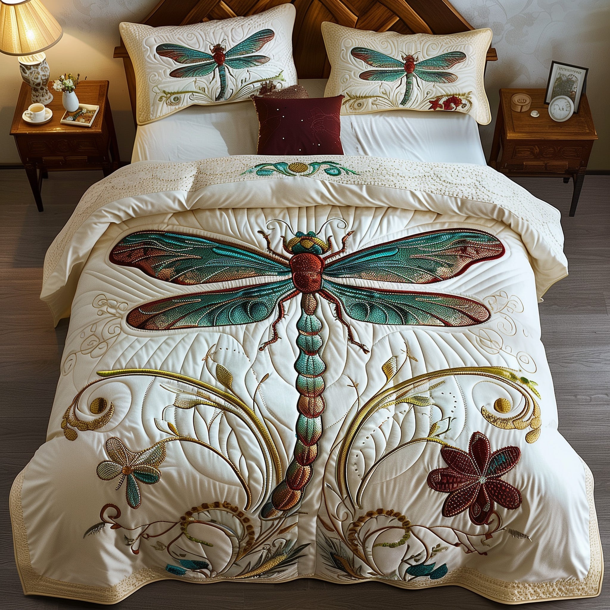 Whispering Dragonfly Duvet Quilted Bedding Set Garden Dragonfly Best Bedding Gifts
