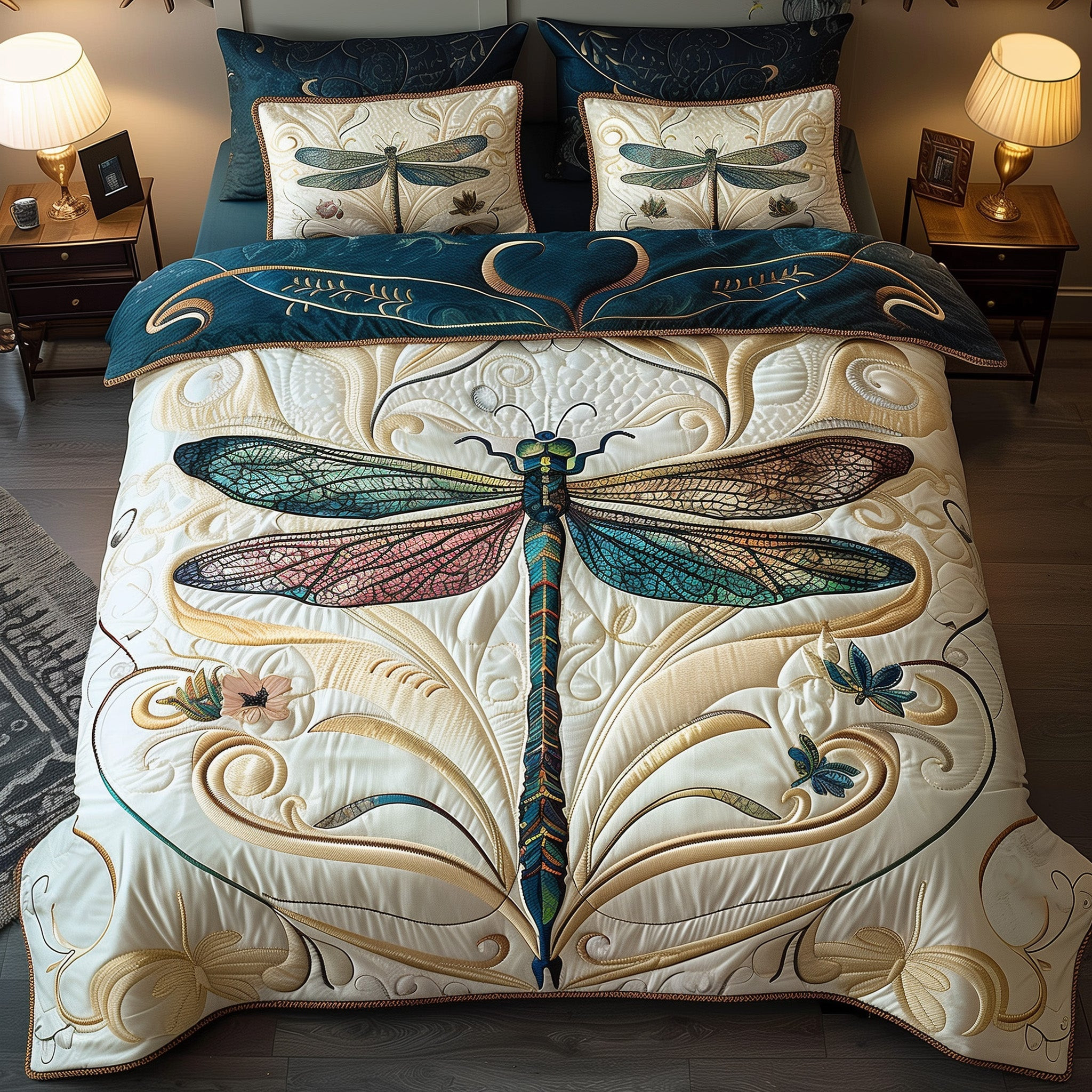 Whispering Dragonfly Duvet Quilted Bedding Set Garden Dragonfly Best Bedding Presents