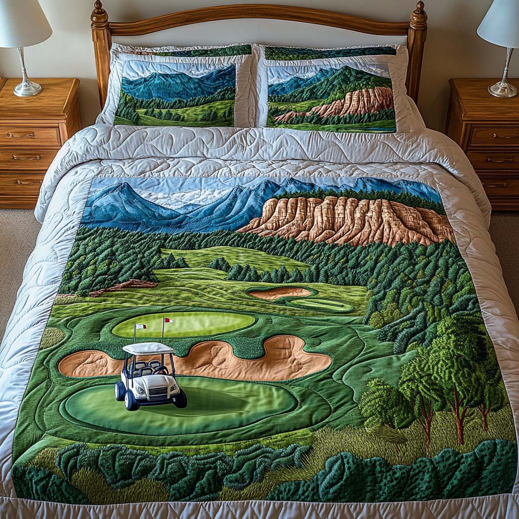 Whispering Fairway Golf Course Quilted Bedding Set Bed Decor Golf Xmas Gifts
