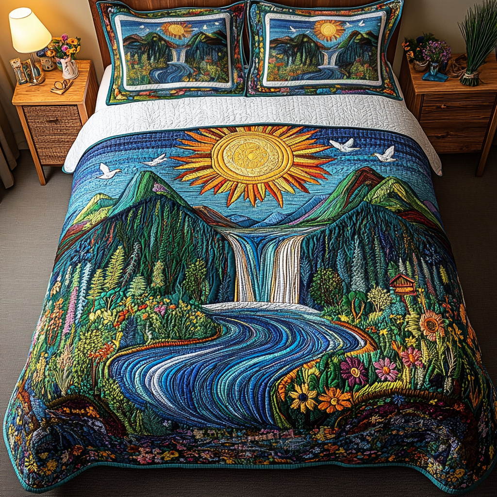 Whispering Falls Quilted Bedding Set Cozy Bedroom Decor Christmas Gifts For Nature Lovers