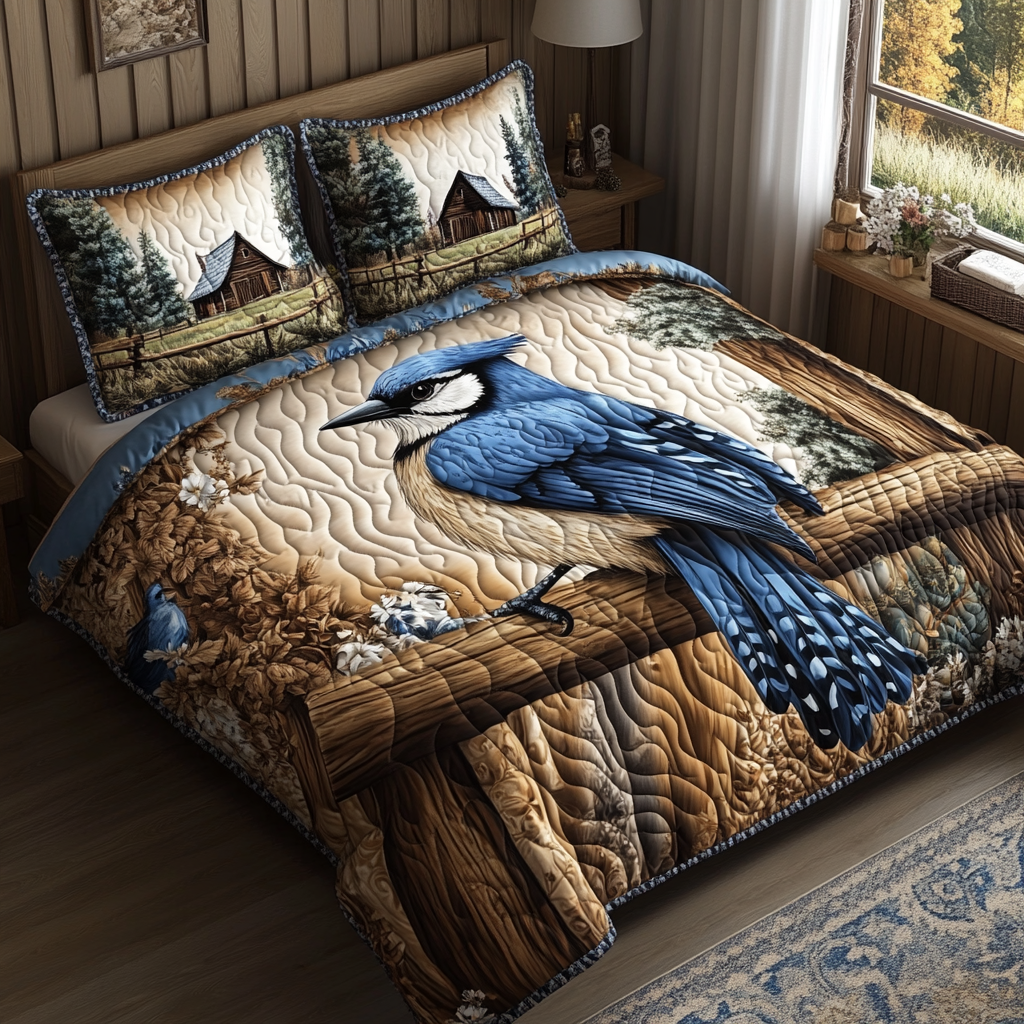 Whispering Jay Quilted Bedding Set Bed Room Decoration Great Gifts For Birders
