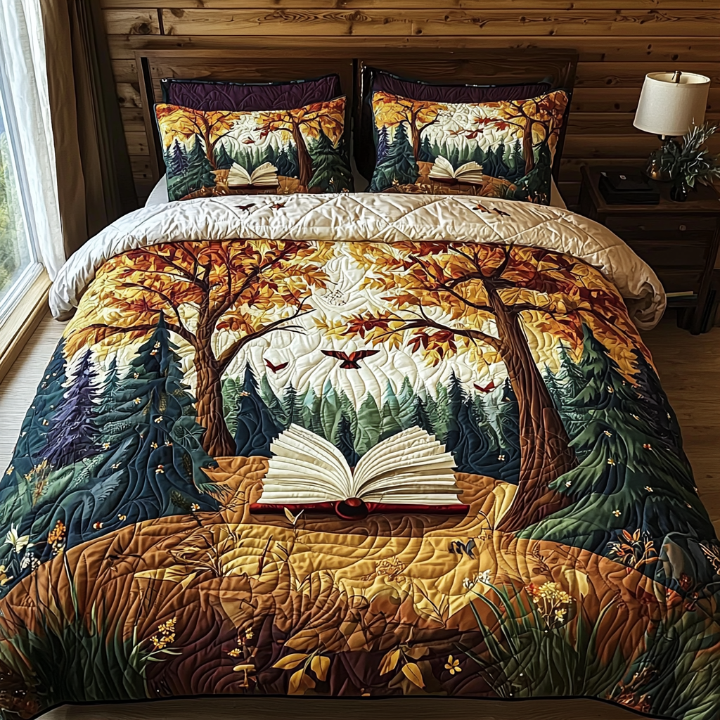 Whispering Leaves Quilted Bedding Set Best Comforter Sets Great Book Lover Presents