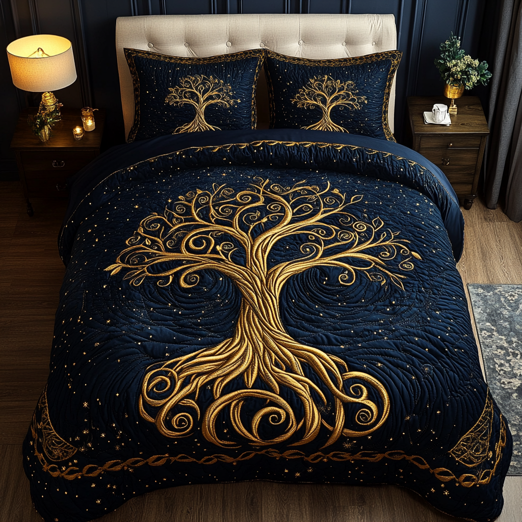 Whispering Leaves Quilted Bedding Set Stylish Bed Sheet Set for Modern Home