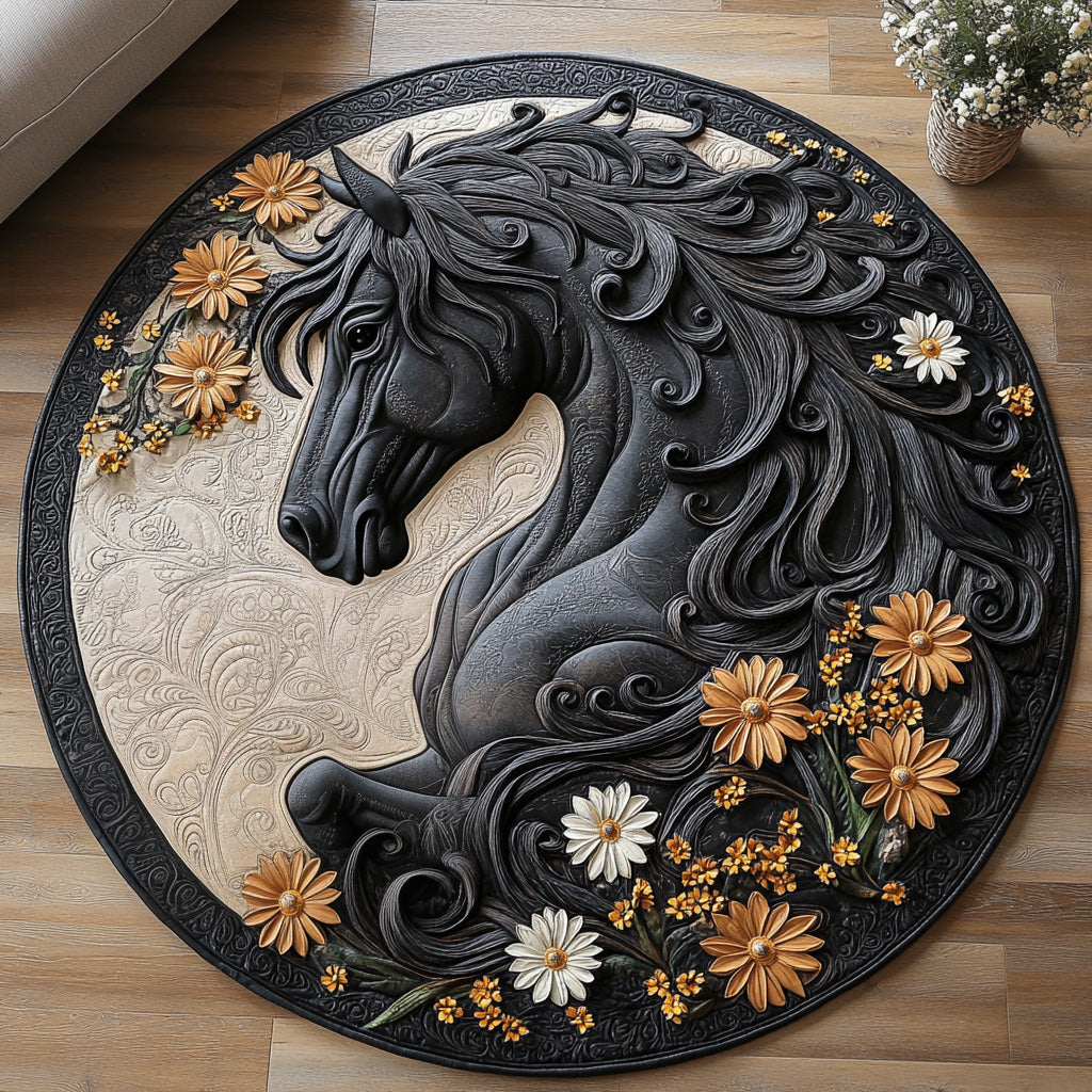 Whispering Mane Quilted Round Mat Home Entrance Decor Ideas Gifts For Horse Lovers Woman