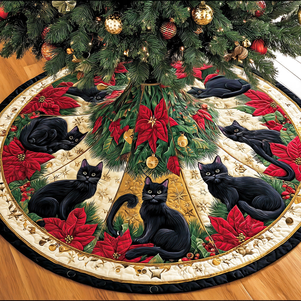 Whispering Moon Christmas Quilted Tree Skirt Holiday Home Decor Black Cat Mom Gifts