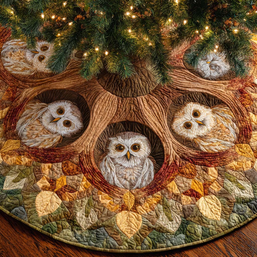 Whispering Nest Quilted Tree Skirt Christmas Tree Base Cover Best Owl Gifts