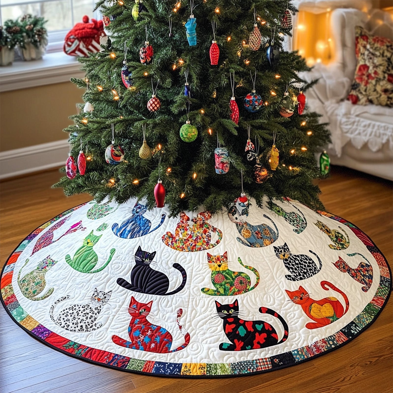 Whispering Paws Quilted Christmas Tree Skirt Unique Holiday Gift Merch for Family Homes