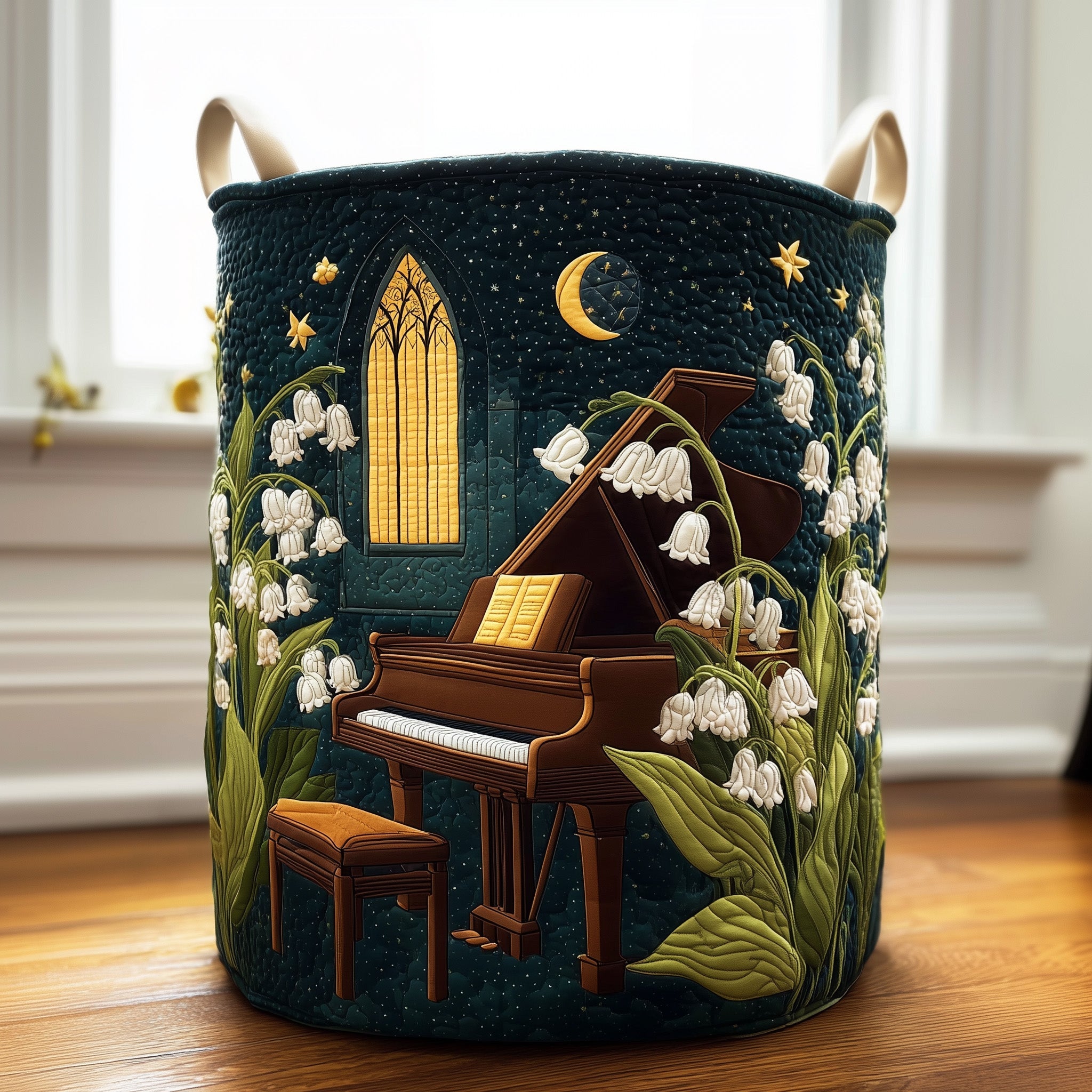 Whispering Piano Bloom Quilted Laundry Basket Everyday Merch Choice
