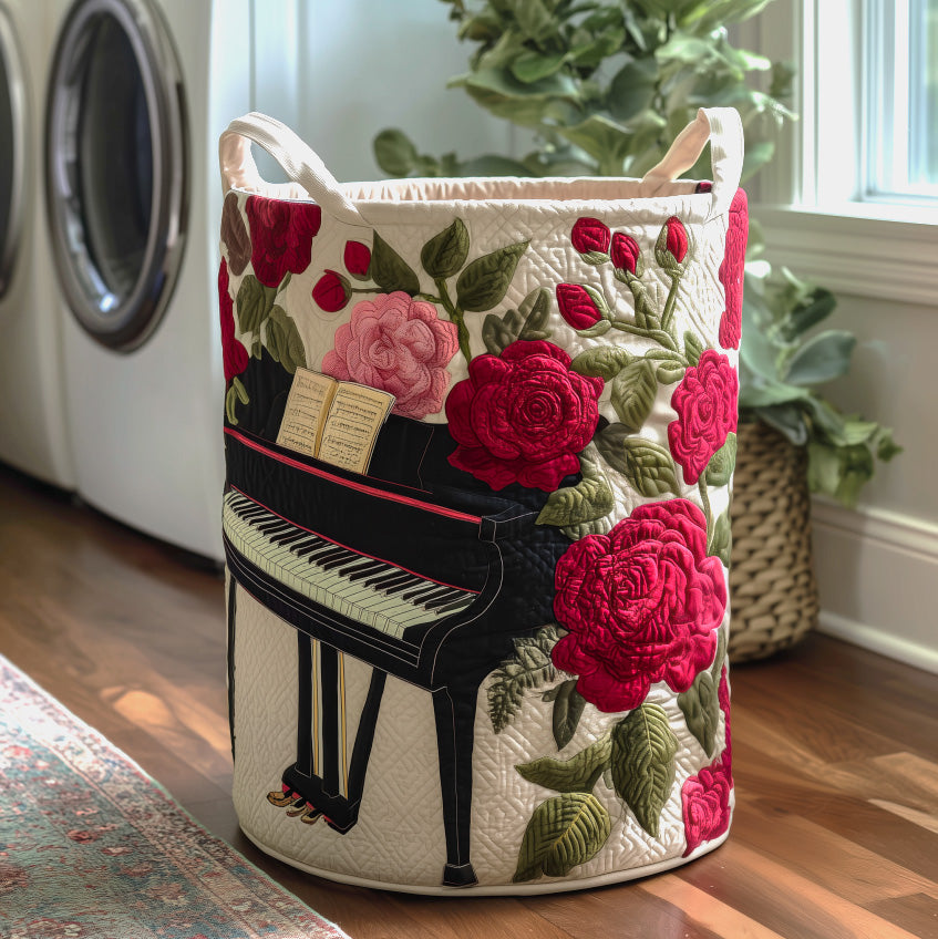 Whispering Piano Bloom Quilted Laundry Basket Merch For Mom