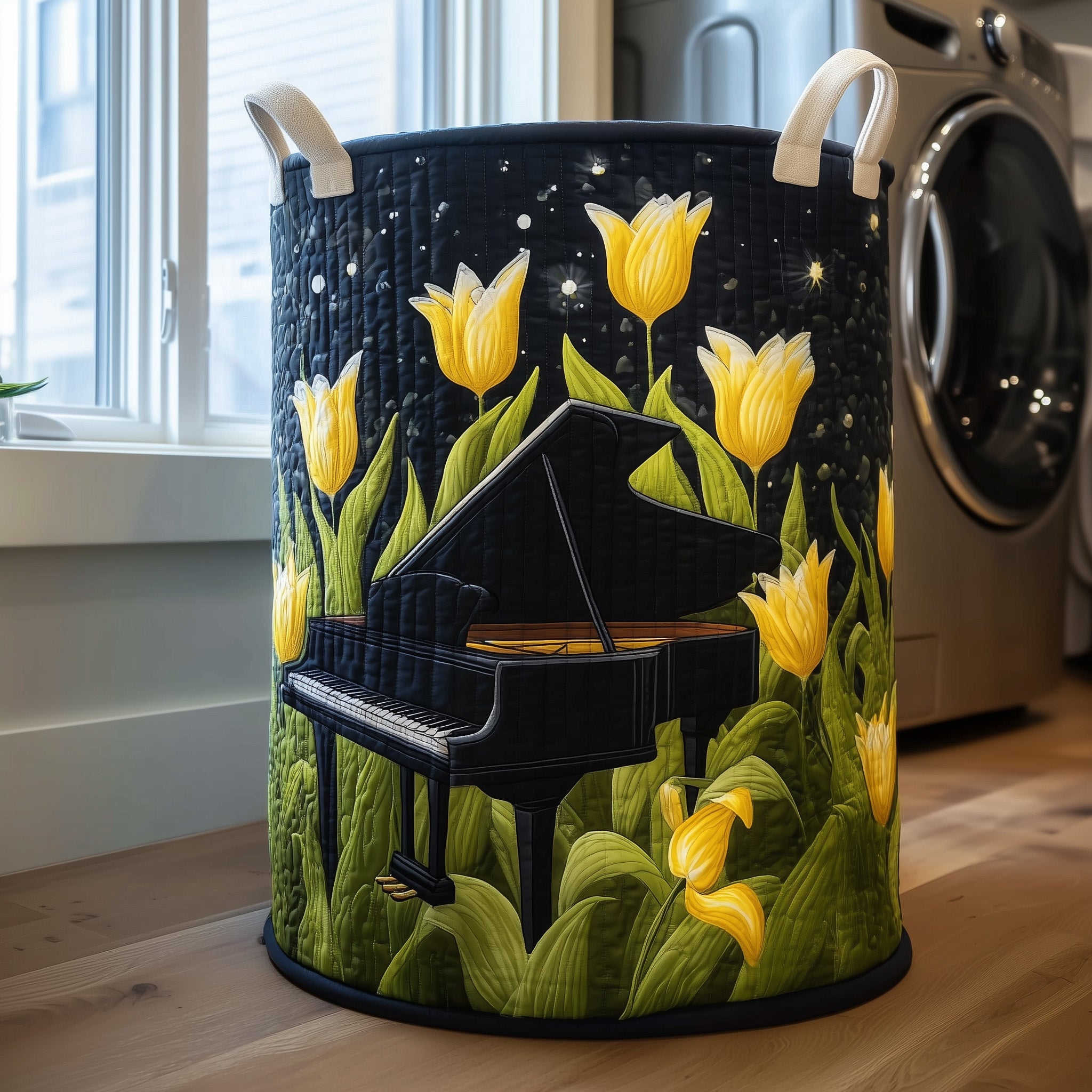 Whispering Piano Bloom Quilted Laundry Basket Winter Merch Essentials