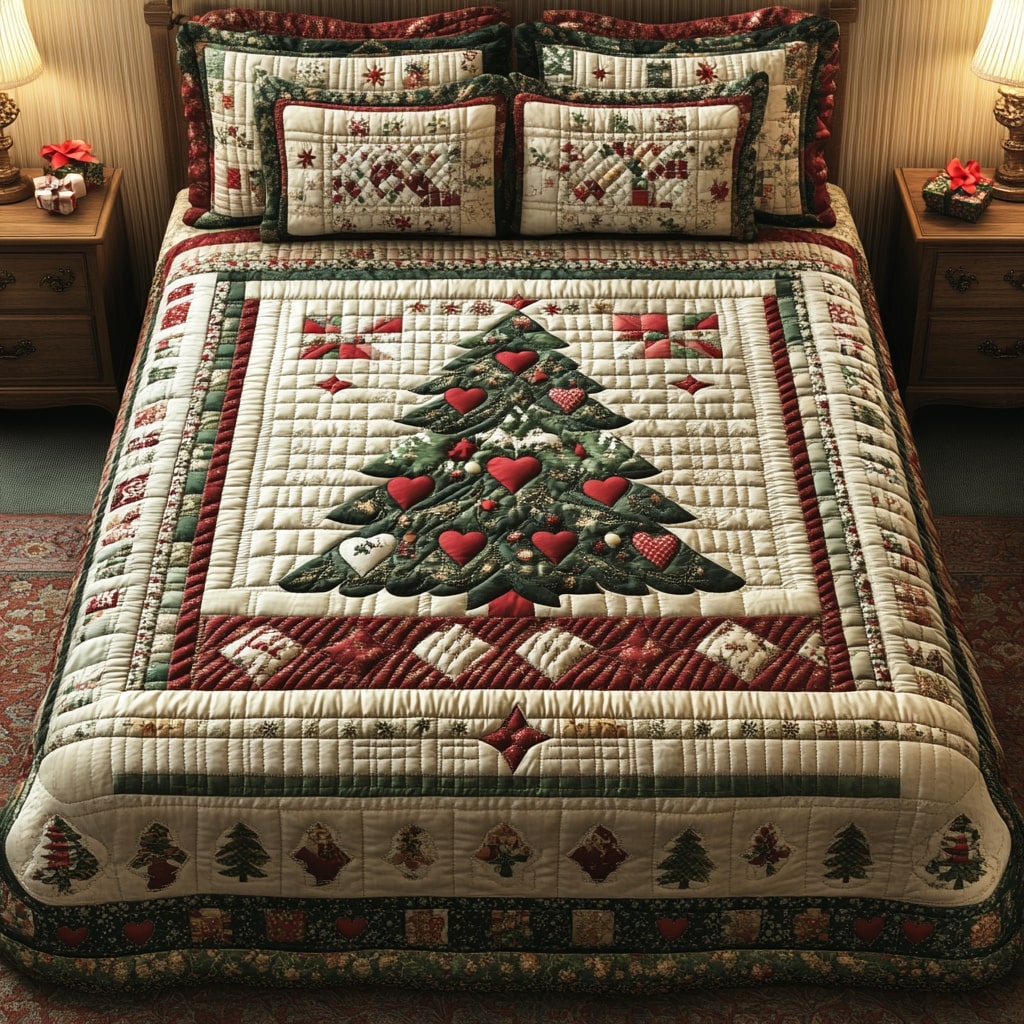 Whispering Pines Christmas Quilted Bedding Set Twin Comforter Sets Christmas Cheer Gift For Grandma
