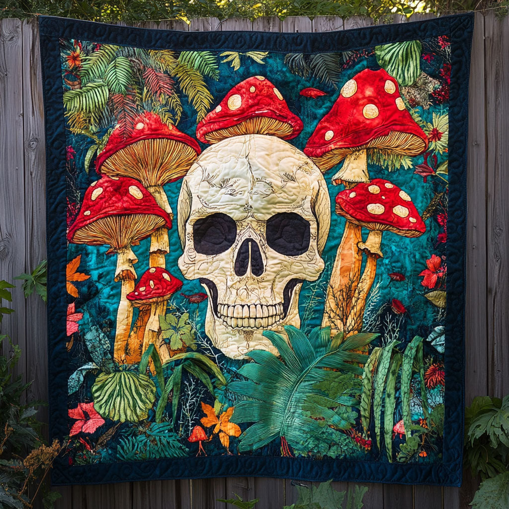 Whispering Skull Quilt Blanket Christmas Throws Gifts For Mushroom Lovers