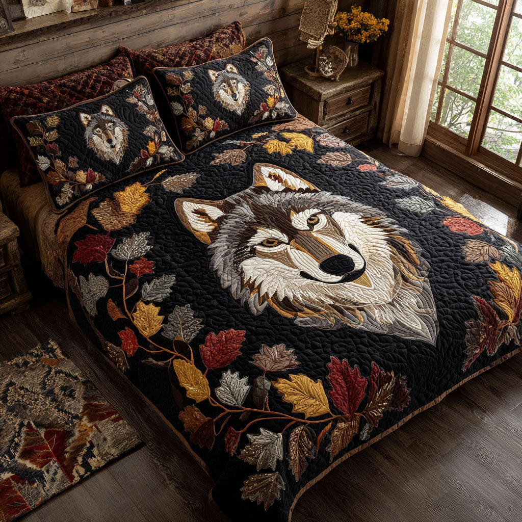 Whispering Spirit Wolf Quilted Bedding Set Christmas Bed Sheets Presents For Wolf Lovers