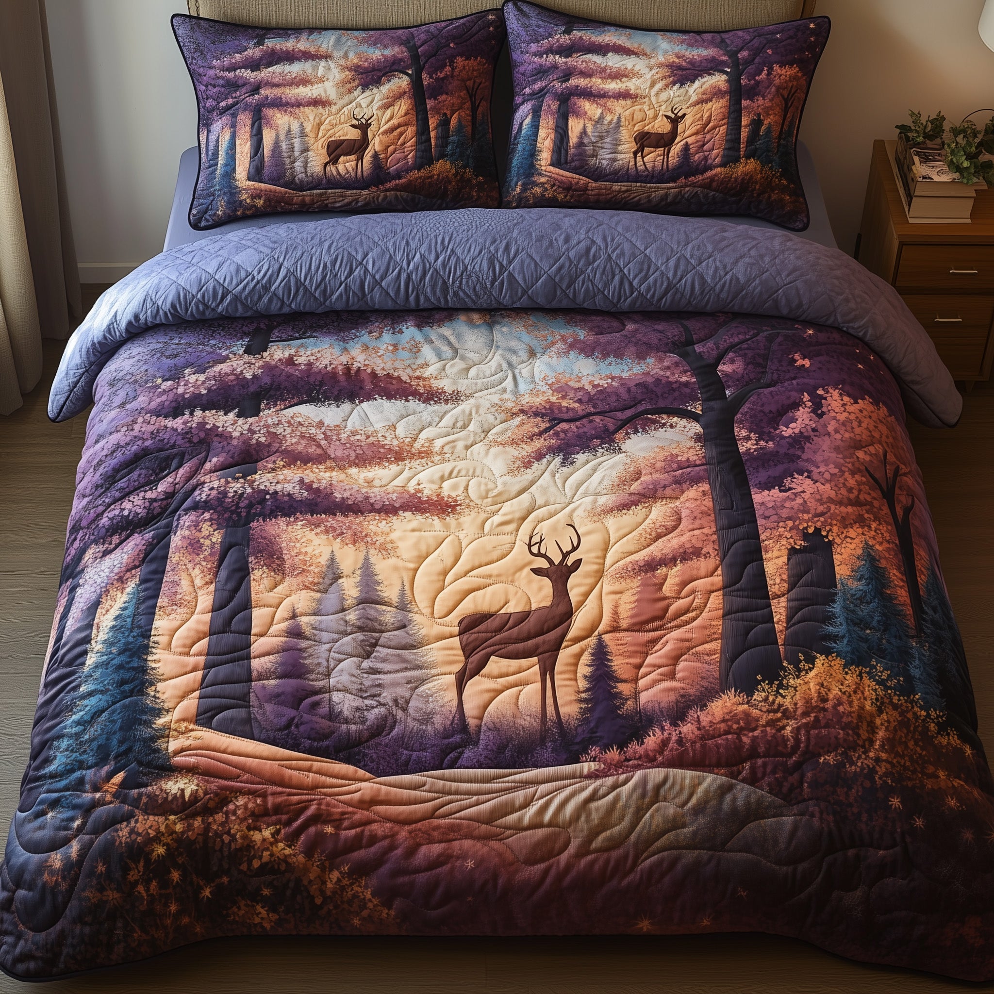 Whispering Velvet Woods Quilted Bedding Set Duvet Cover Merchandise Cute Fall Gifts For Girlfriend