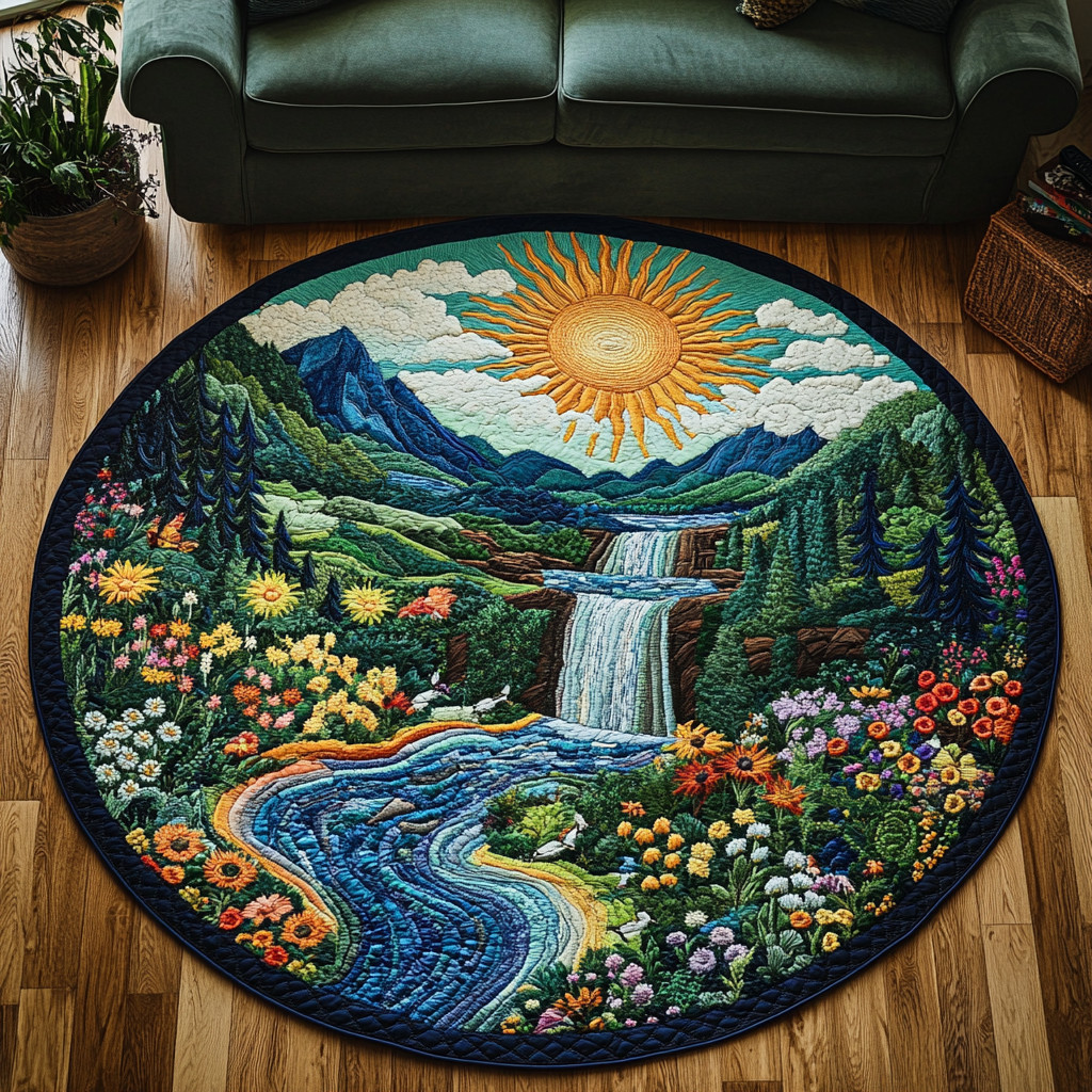 Whispering Waters Quilted Round Mat Christmas Entry Way Decor Birthday Gifts For Farmers