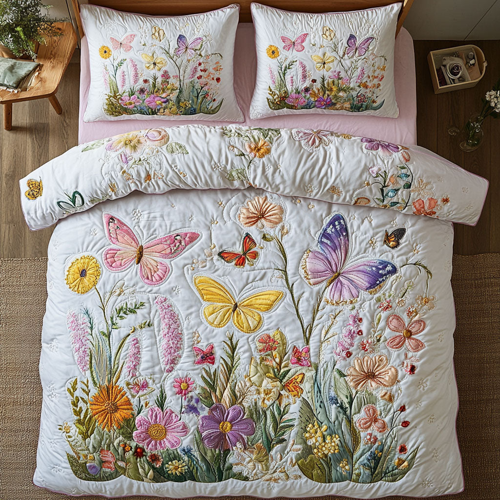Whispering Wildflowers Quilted Bedding Set Duvet Cover Bedspread Gifts For Dad And Mom