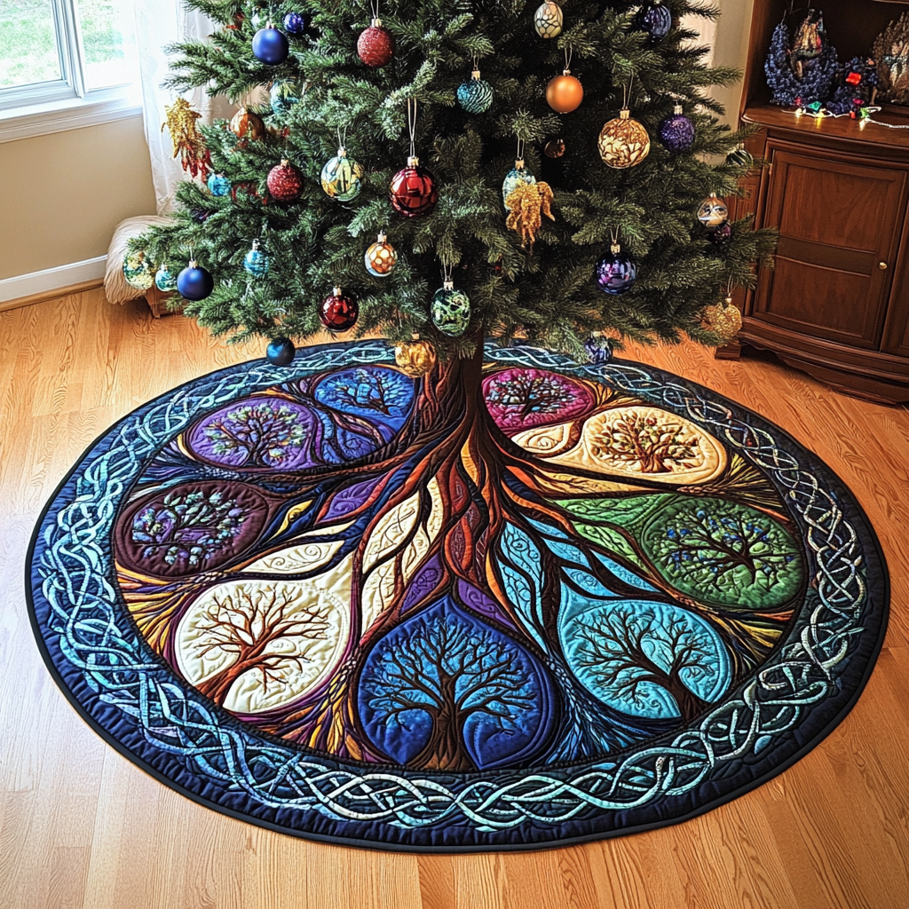 Whispering Willows Christmas Quilted Tree Skirt Festive Christmas Tree Skirt for Holiday Decor