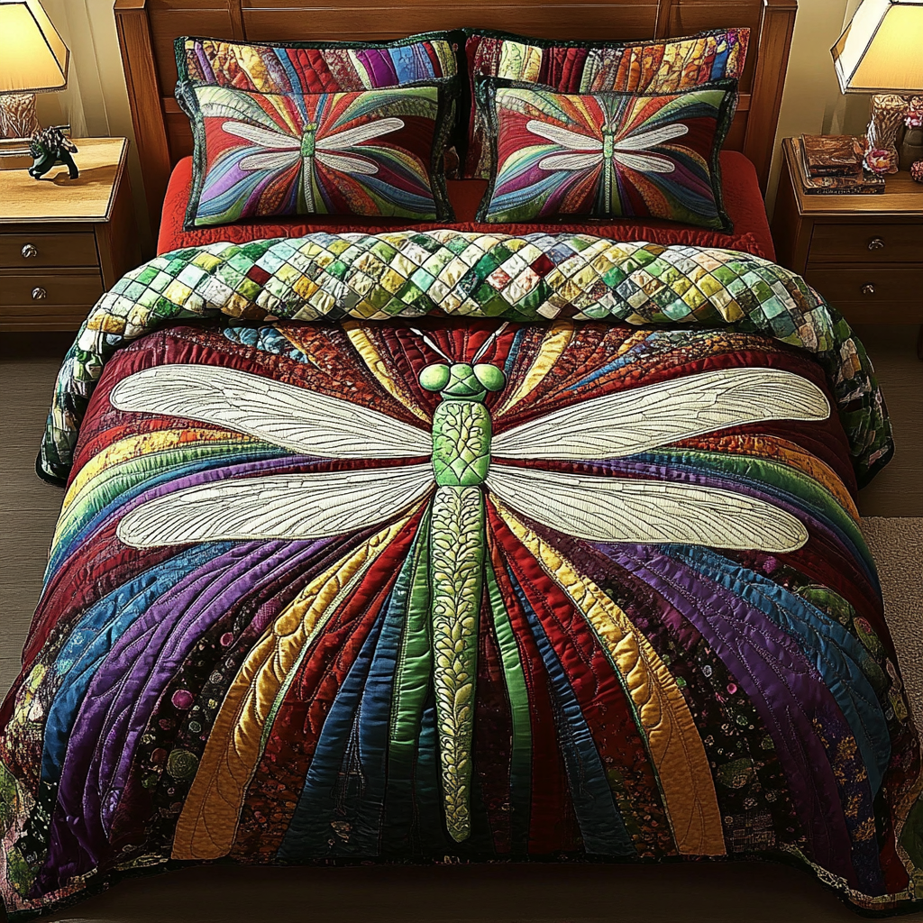Whispering Wings Quilted Bedding Set Holiday Duvet Covers Cool Gifts For Dragonfly Lovers