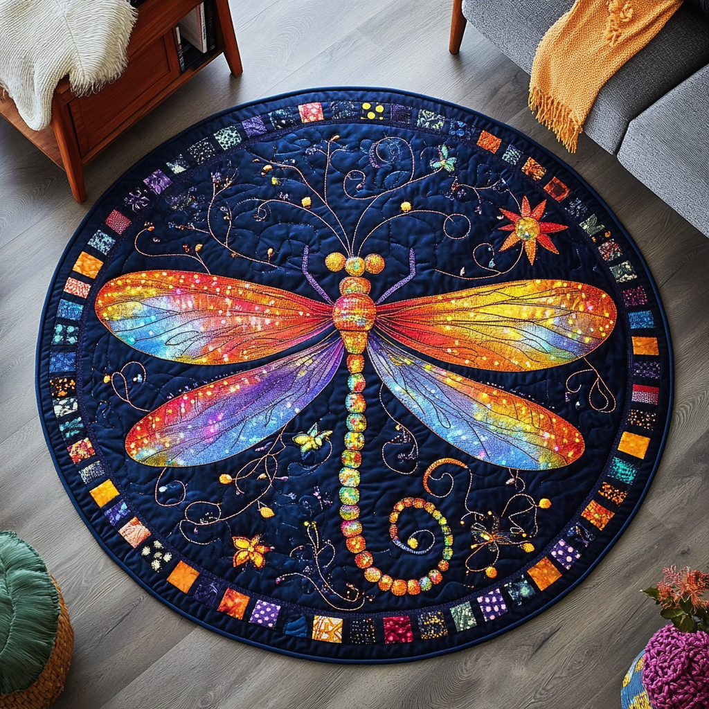 Whispering Wings Quilted Round Mat Christmas Decor For Entryway Dragonfly Mother's Day Gifts