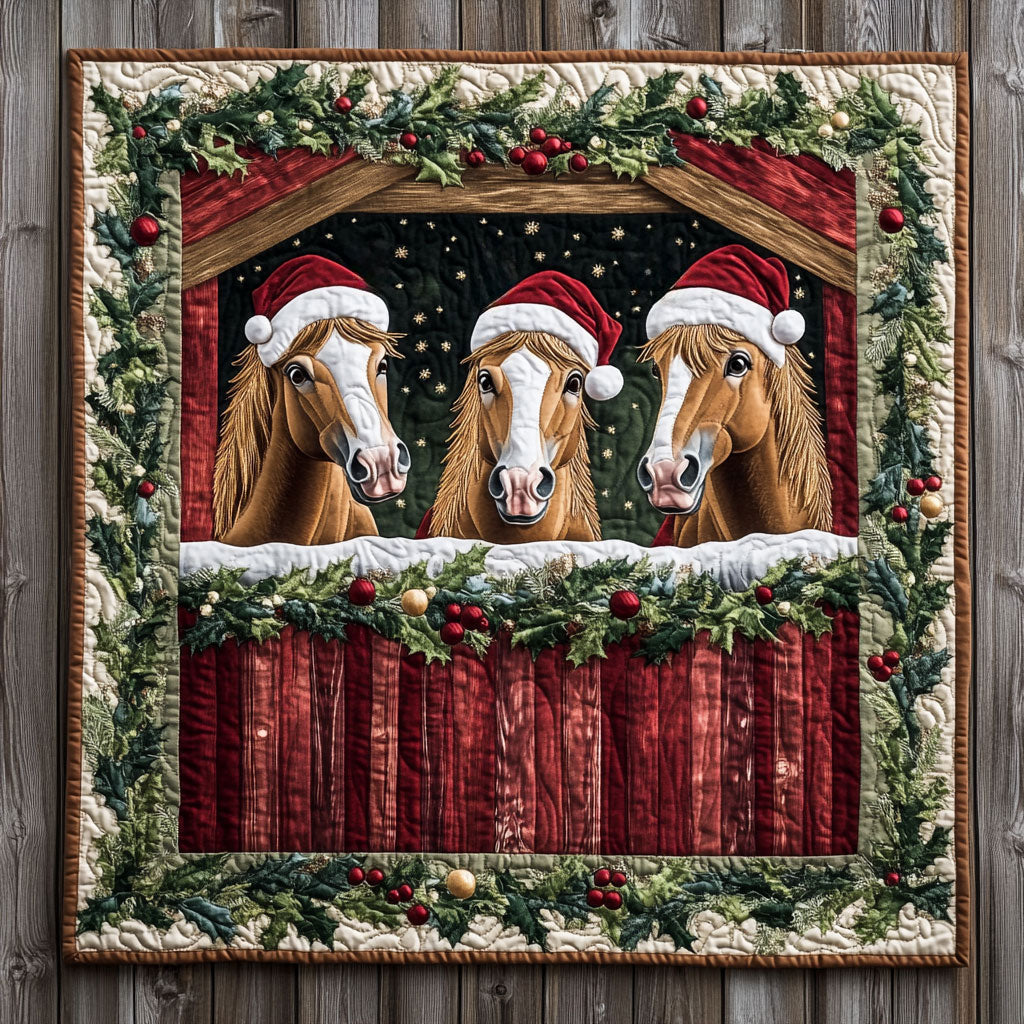 Whispering Winter Horse Quilt Luxury Quilt Blanket with Decorative Stitching
