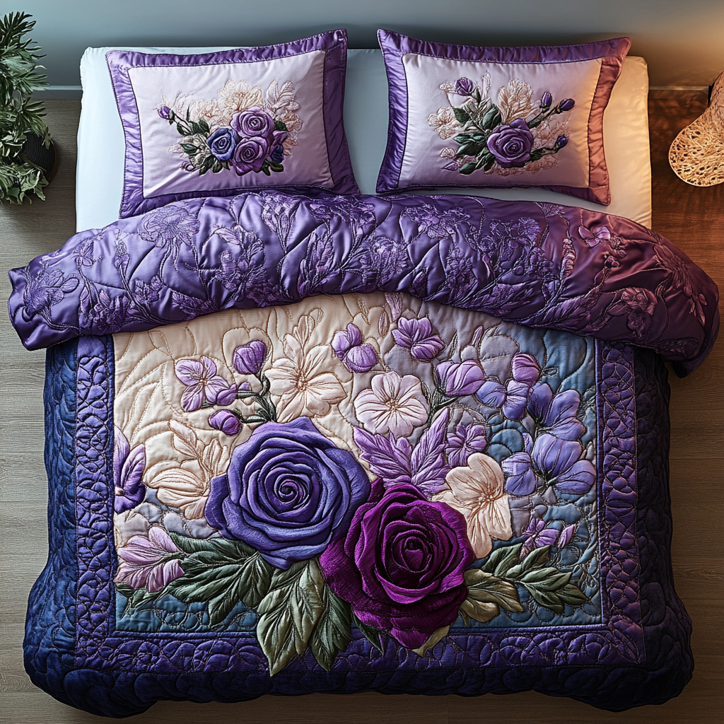 Whispering Wisteria Roses Quilted Bedding Set Bedroom Decorations Christmas Gifts