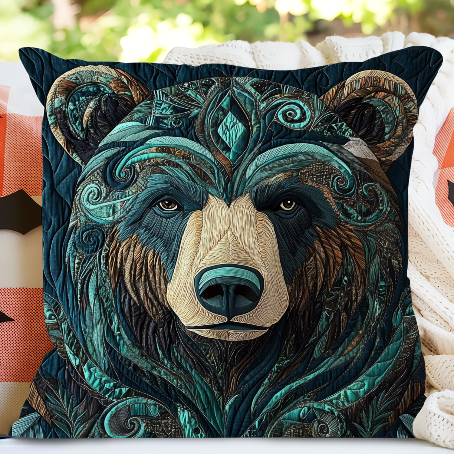 Whispering Woods Bear Quilted Pillow Case Christmas Pillow Cover Gift Idea