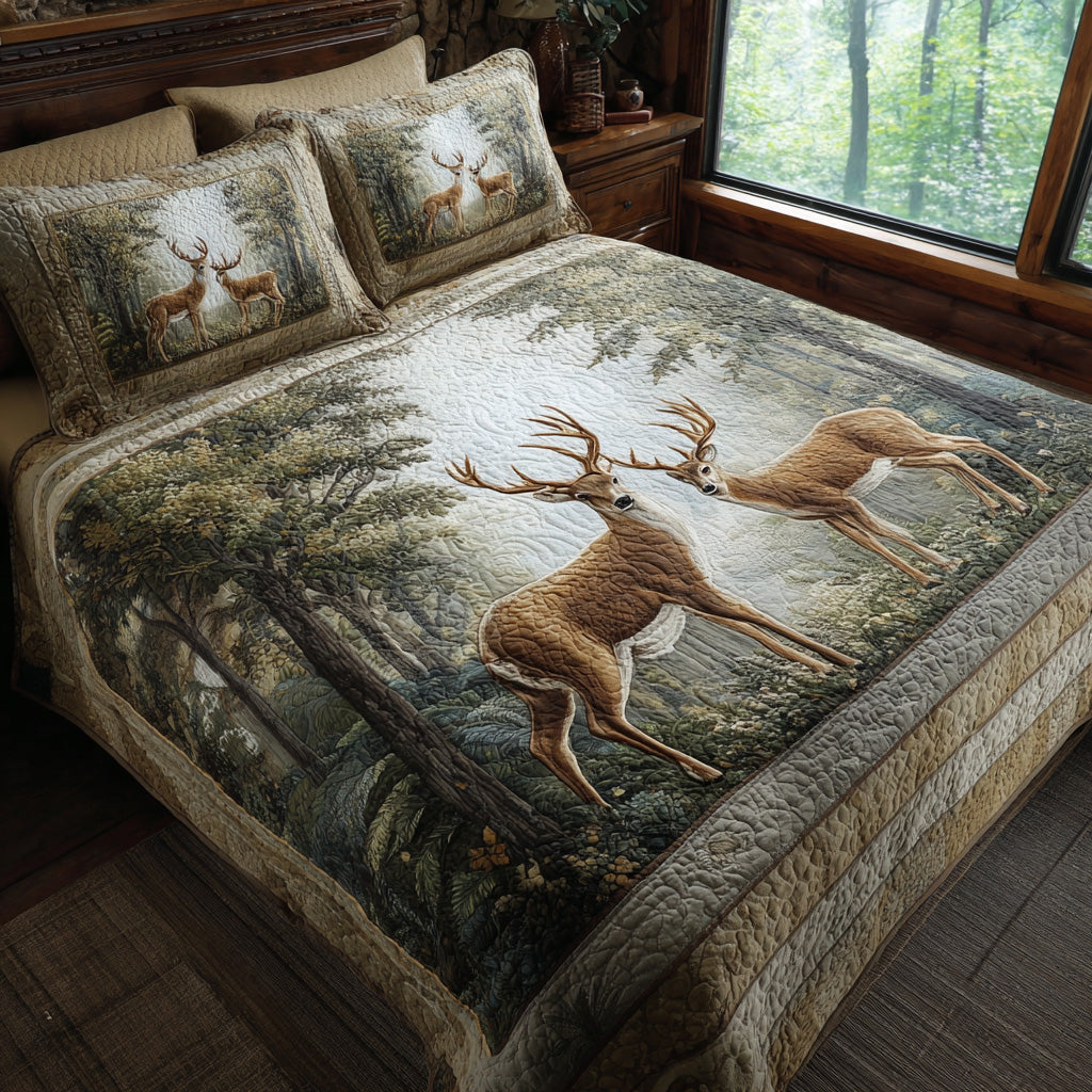 Whispering Woods Deer Quilted Bedding Set Cozy Bedroom Decor Christmas Presents For Deer Hunters