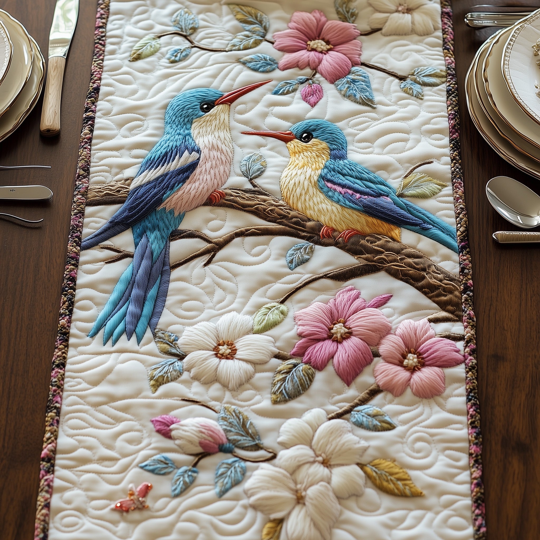 Whispers In Bloom Quilted Table Runner Christmas Dining Table Runner