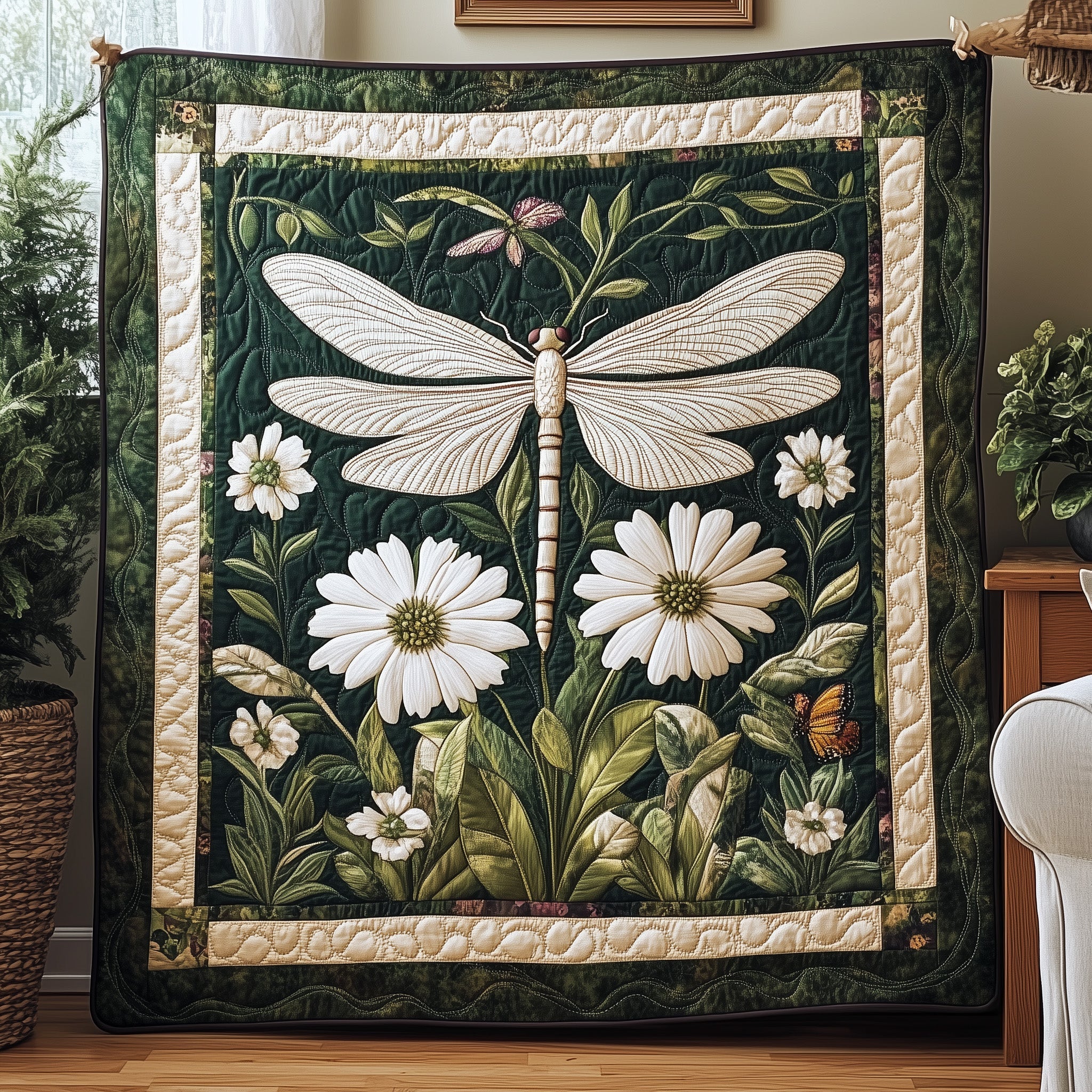 Whispers in the Green Quilted Blanket Merchandise Throw BlanketBest Dragonfly Christmas Gifts