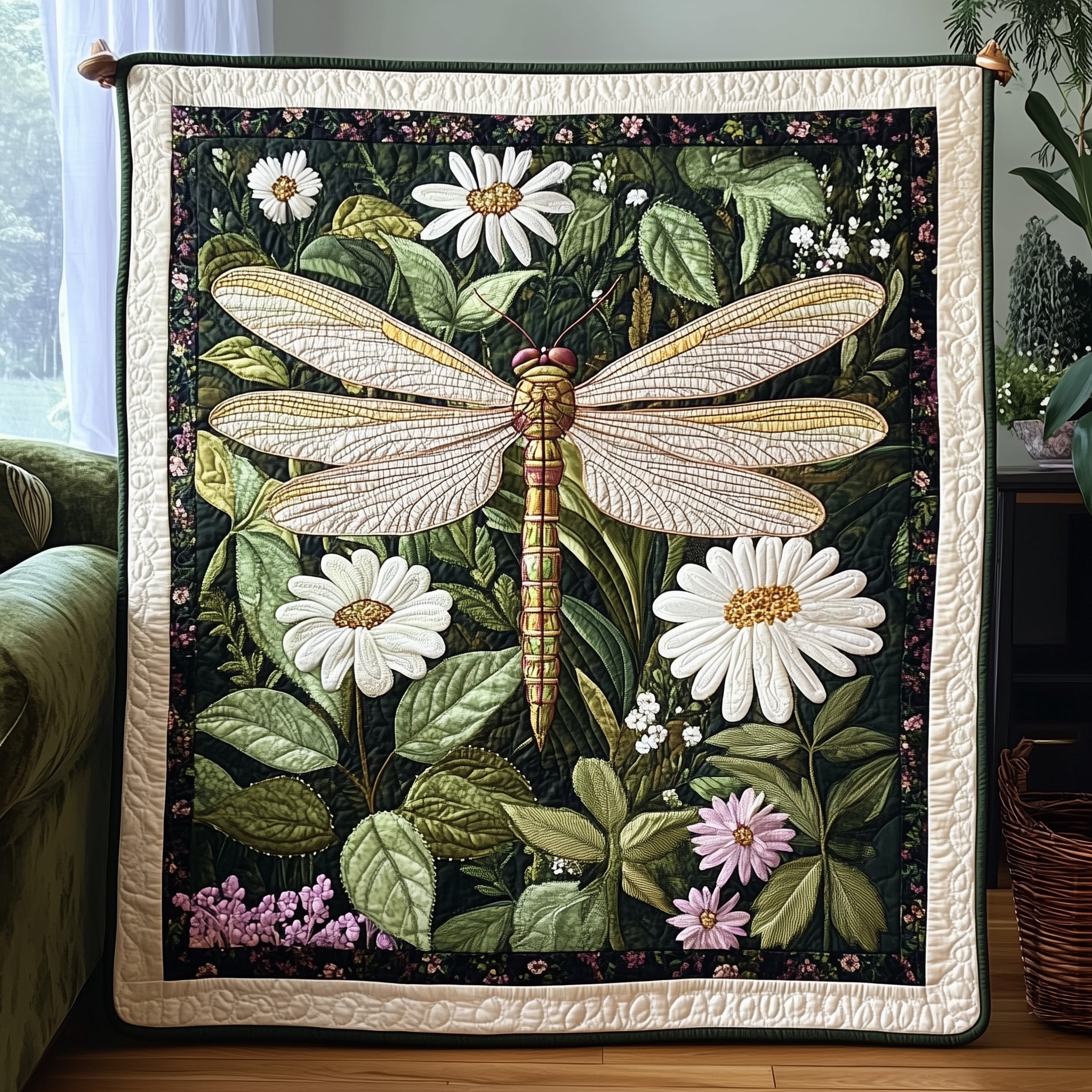 Whispers in the Green Quilted Blanket Merchandise Throw BlanketBest Dragonfly Gifts For Christmas