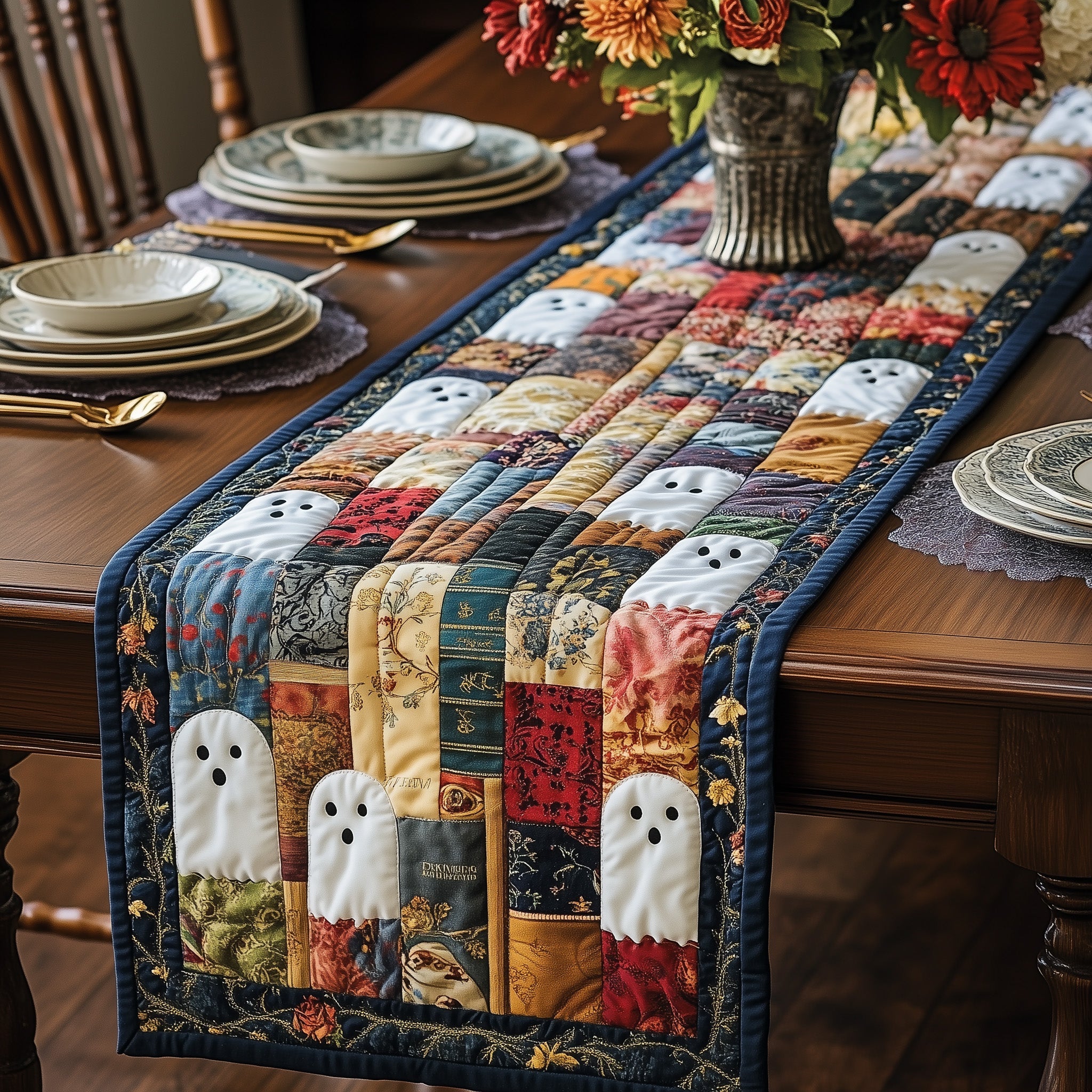 Whispers In The Library Quilted Table Runner Christmas Table Runner for Dining Room