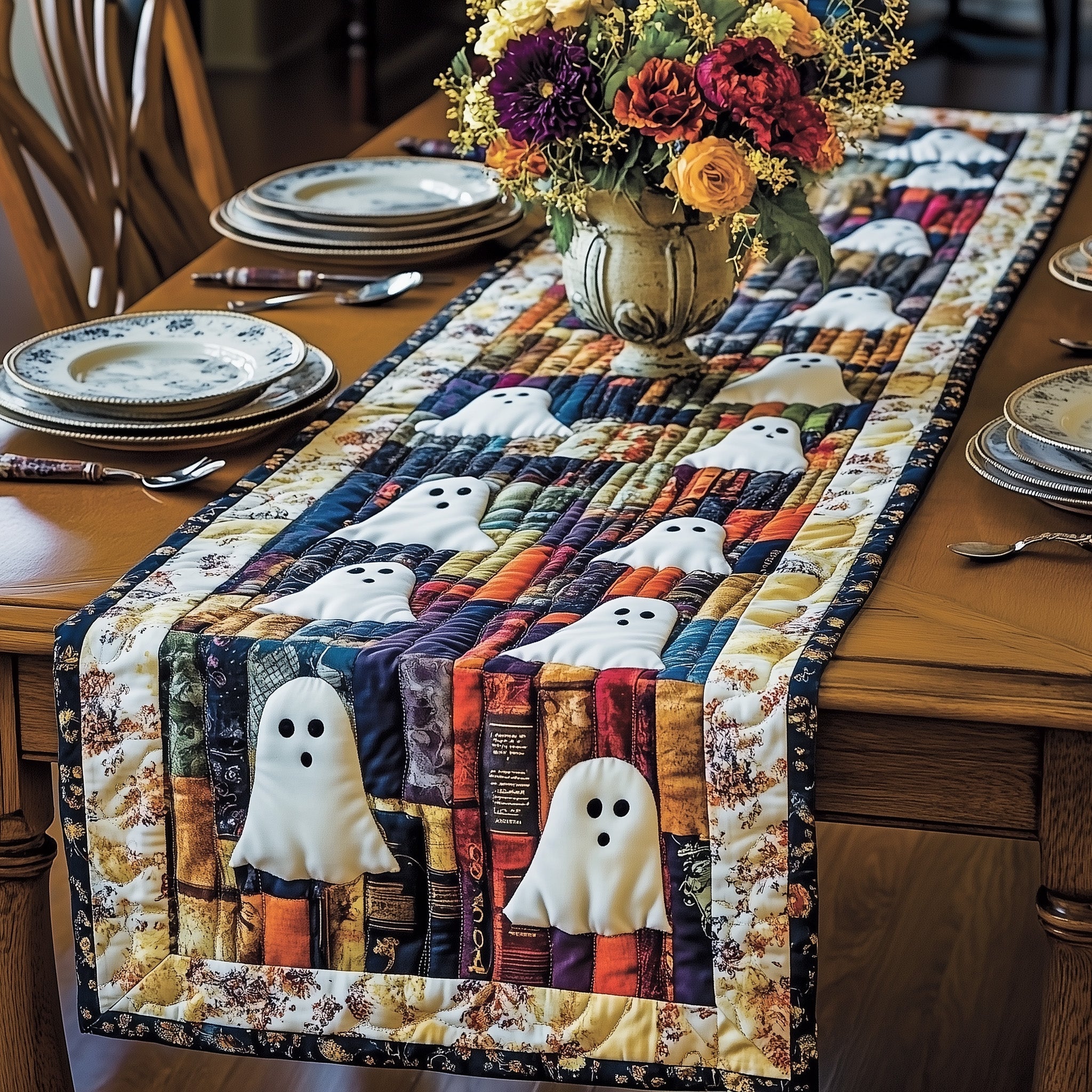 Whispers In The Library Quilted Table Runner Christmas Theme Table Runner