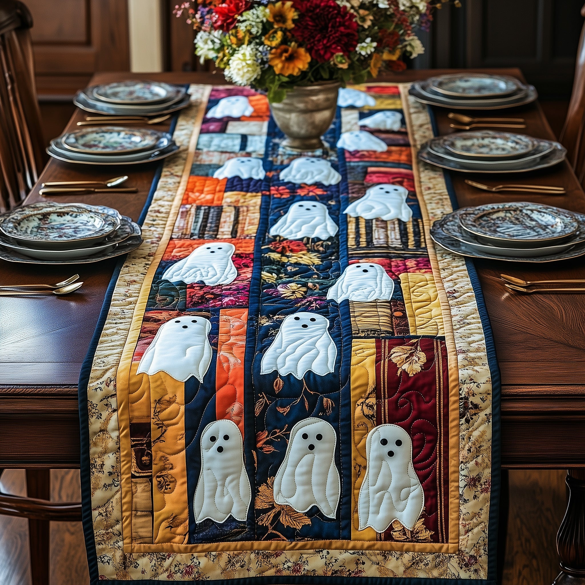 Whispers In The Library Quilted Table Runner Festive Holiday Table Runner Decor