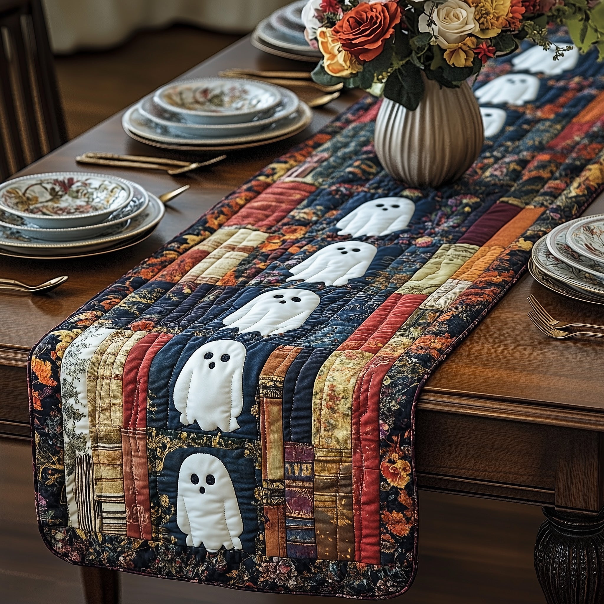 Whispers In The Library Quilted Table Runner Winter Table Runner