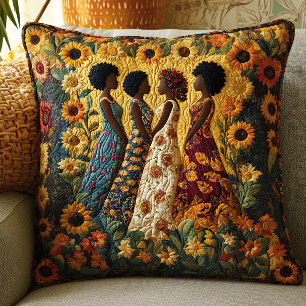 Whispers of Gold Quilted Pillow Case Holiday Pillow Case Sunflower Gift Items