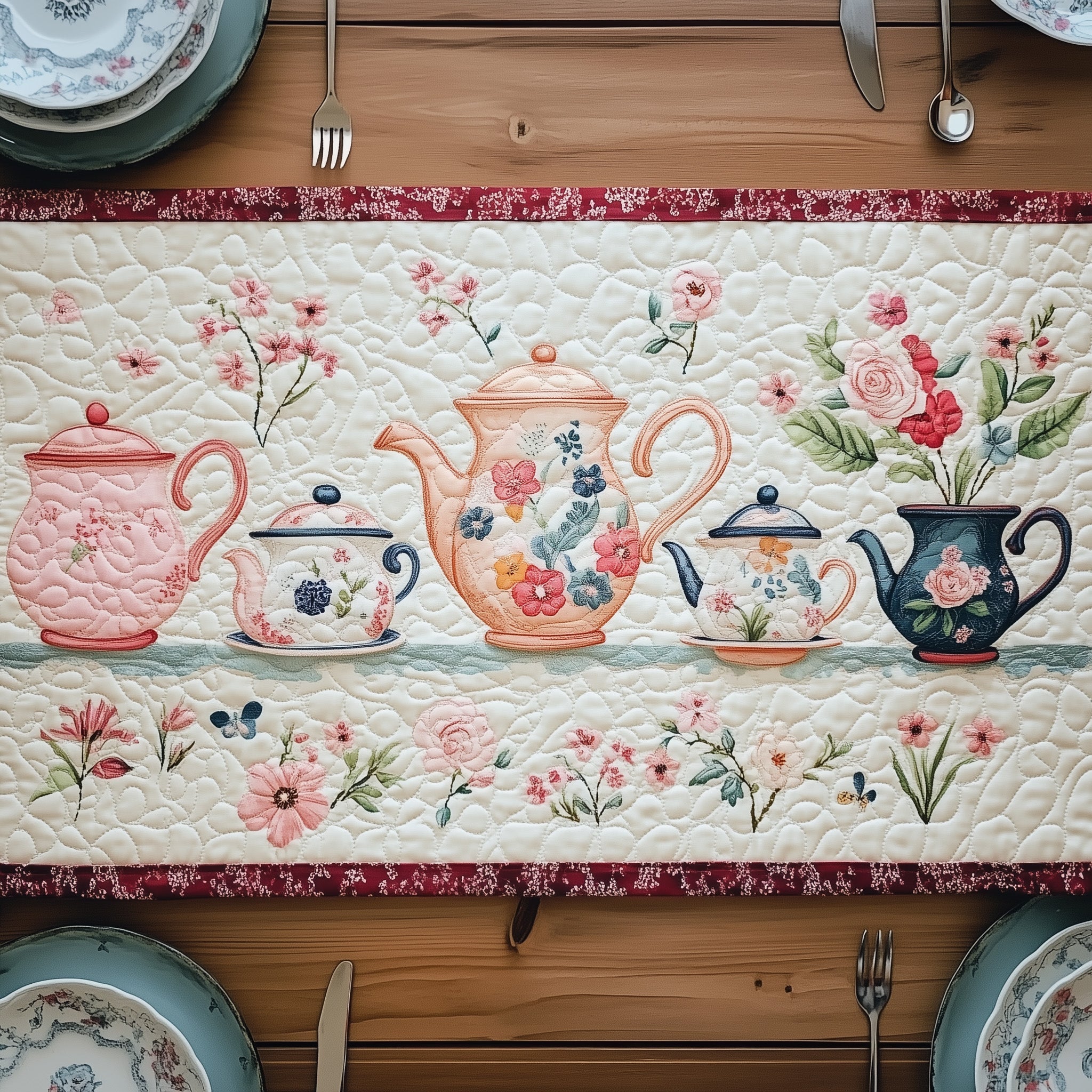 Whispers Of Rose Tea Quilted Table Runner Holiday Season Table Runner