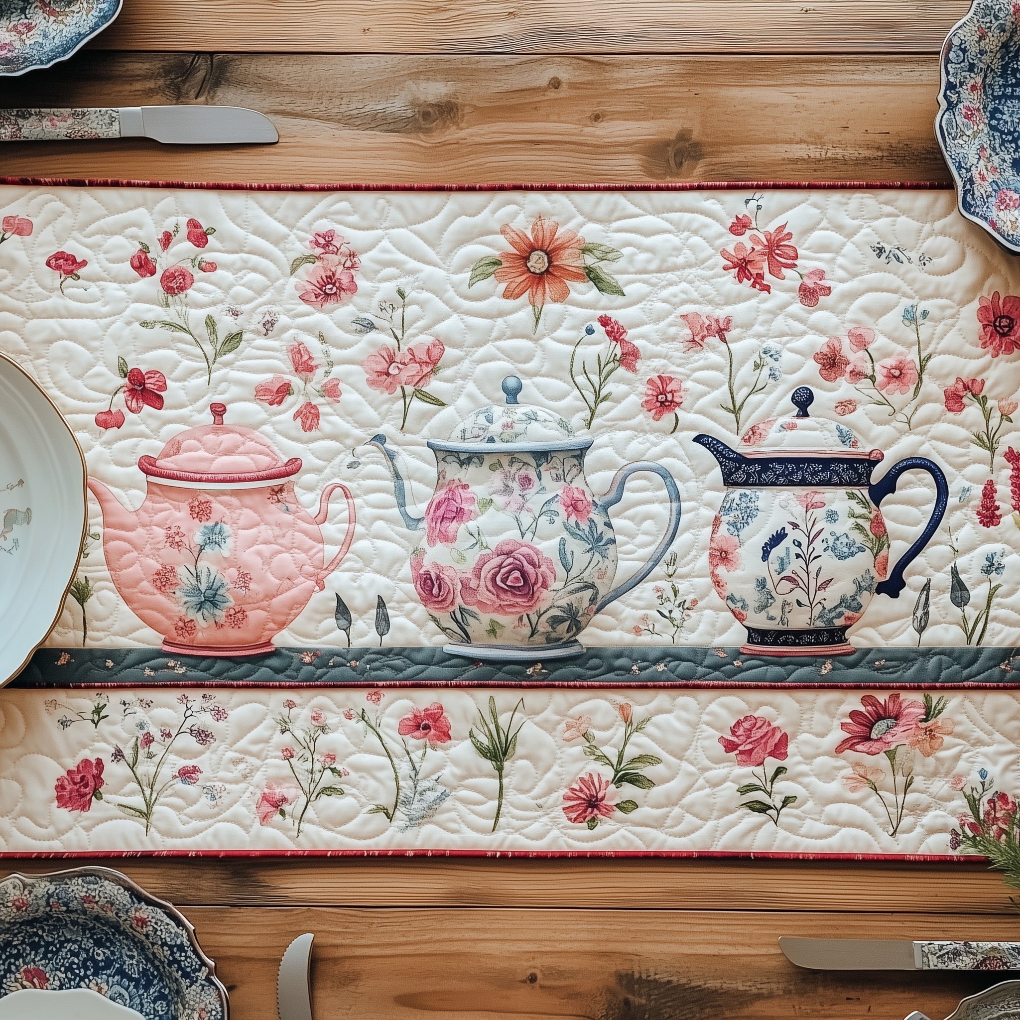 Whispers Of Rose Tea Quilted Table Runner Table Runner for Christmas Decor
