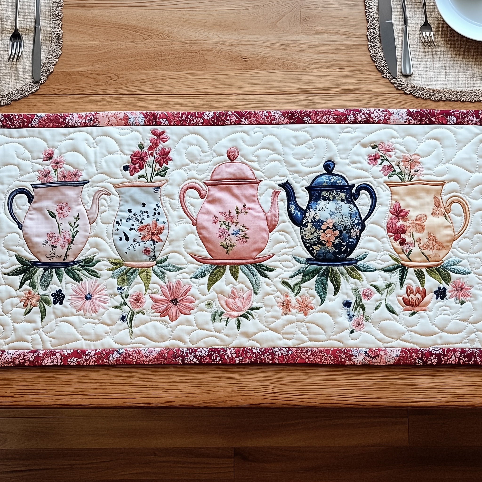 Whispers Of Rose Tea Quilted Table Runner Xmas Table Runner for Family Gatherings