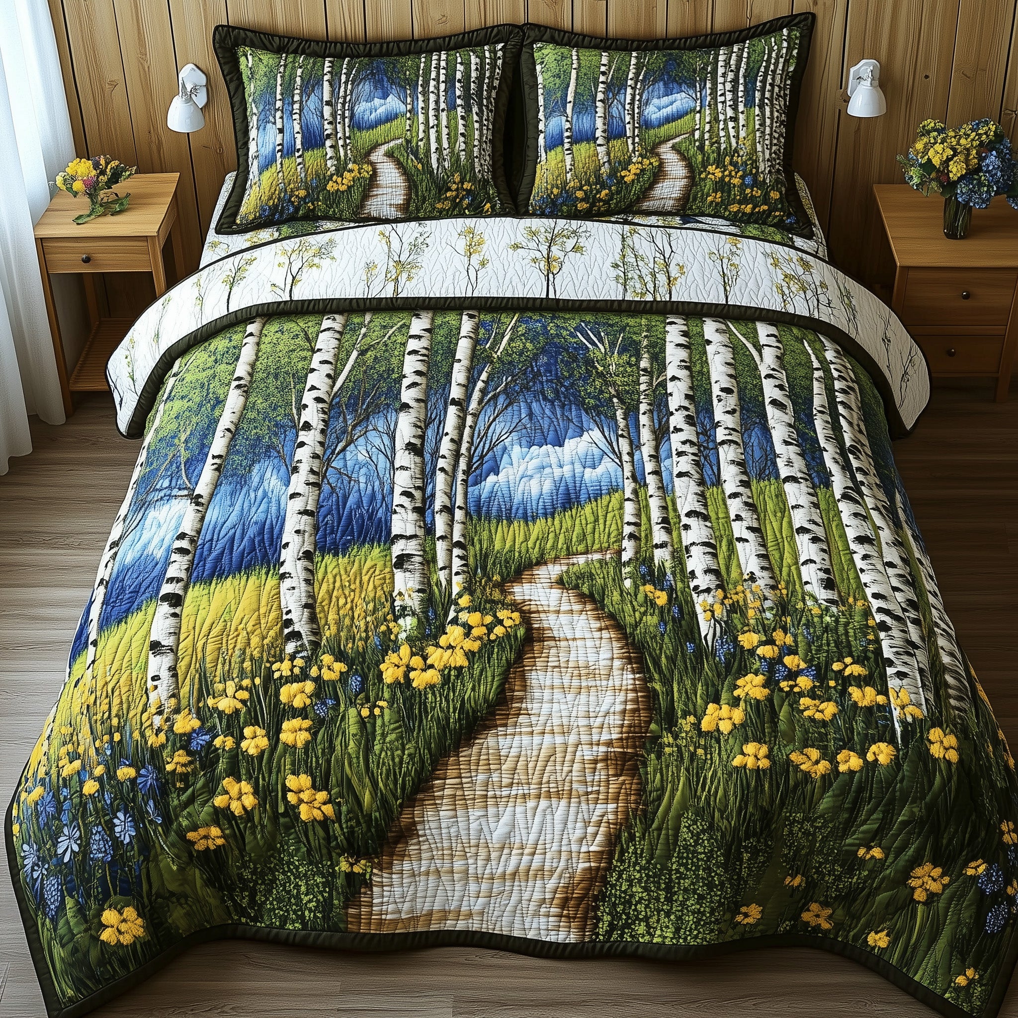 Whispers of the Birch Path Quilted Bedding Set Duvet Cover Merchandise Best Autumn Gifts