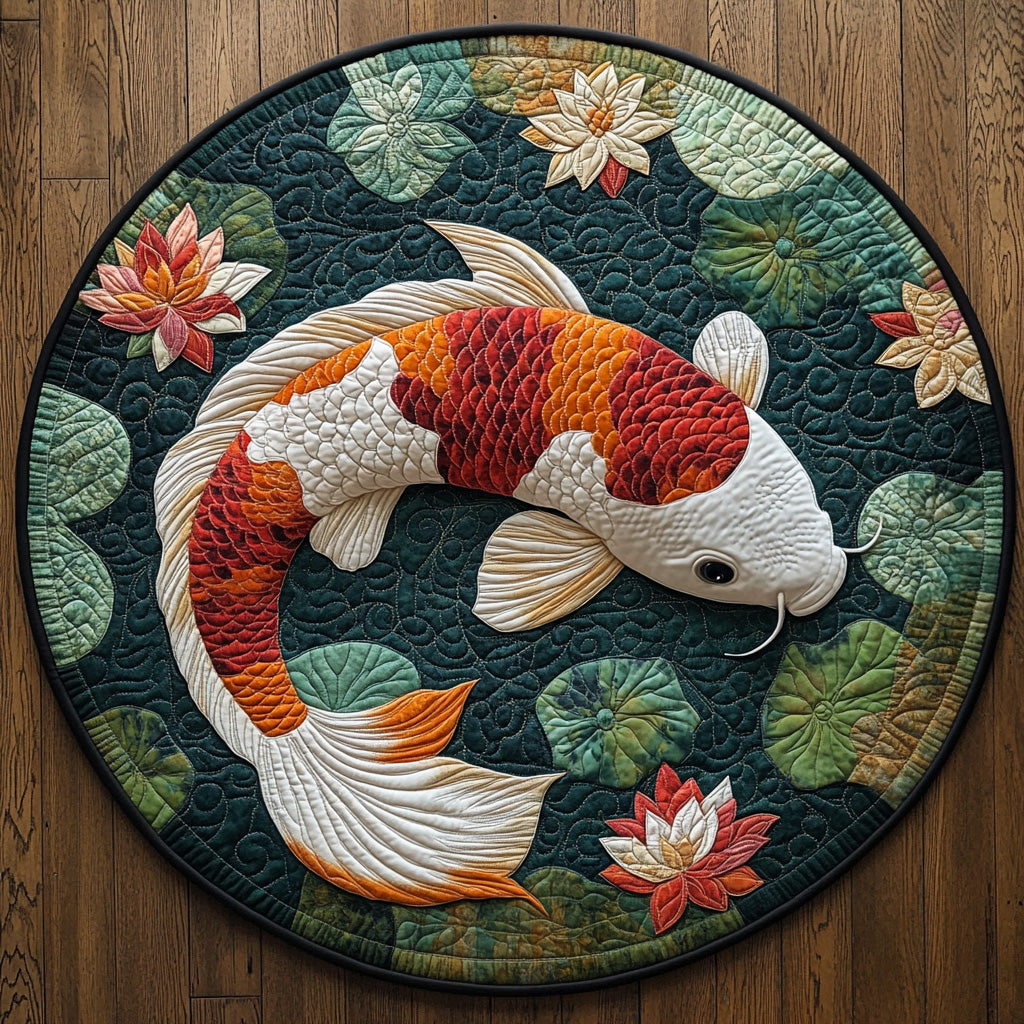 Whispers of Water Quilted Round Mat Entryway Decor Cool Fishing Gifts